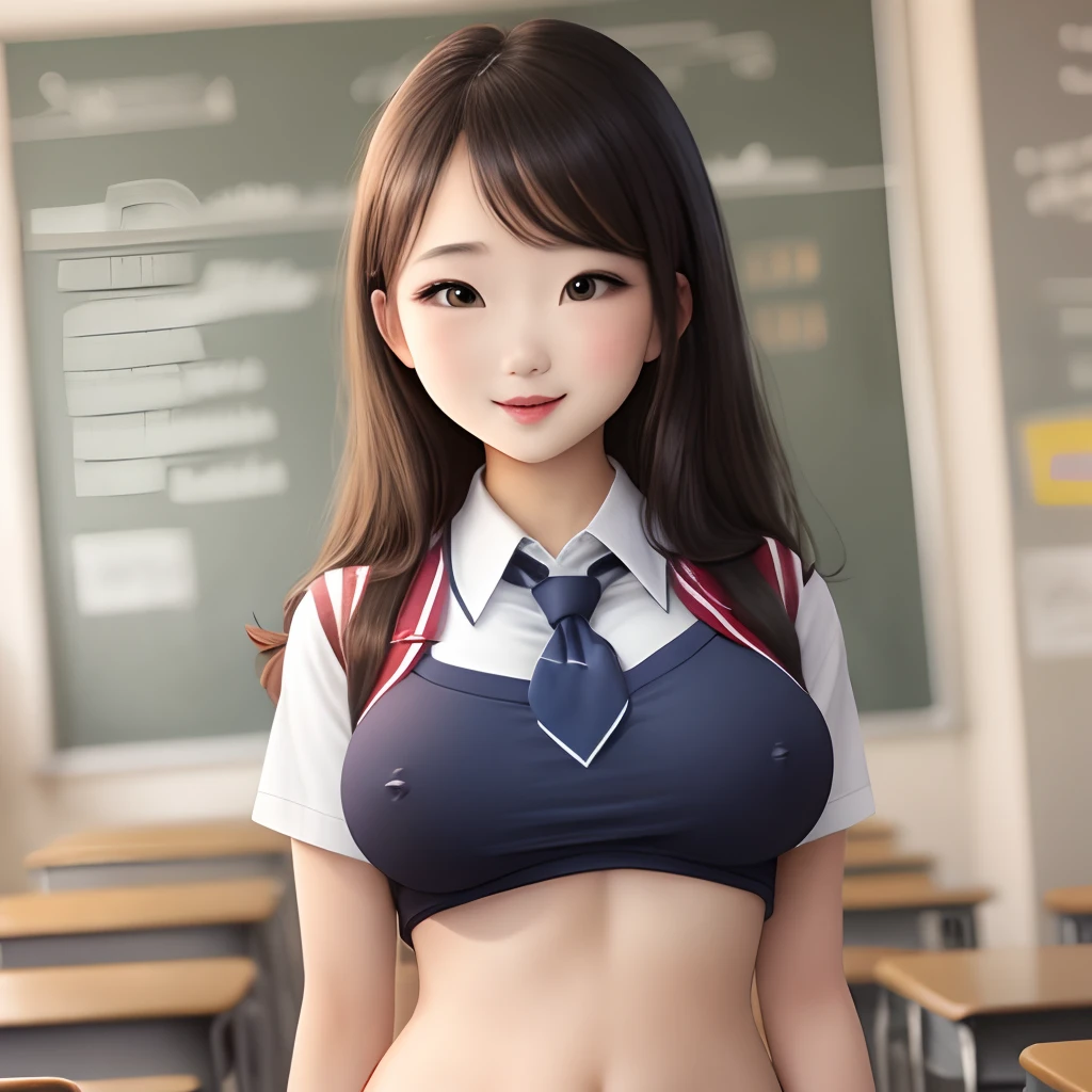 School girl in uniform showing boobs