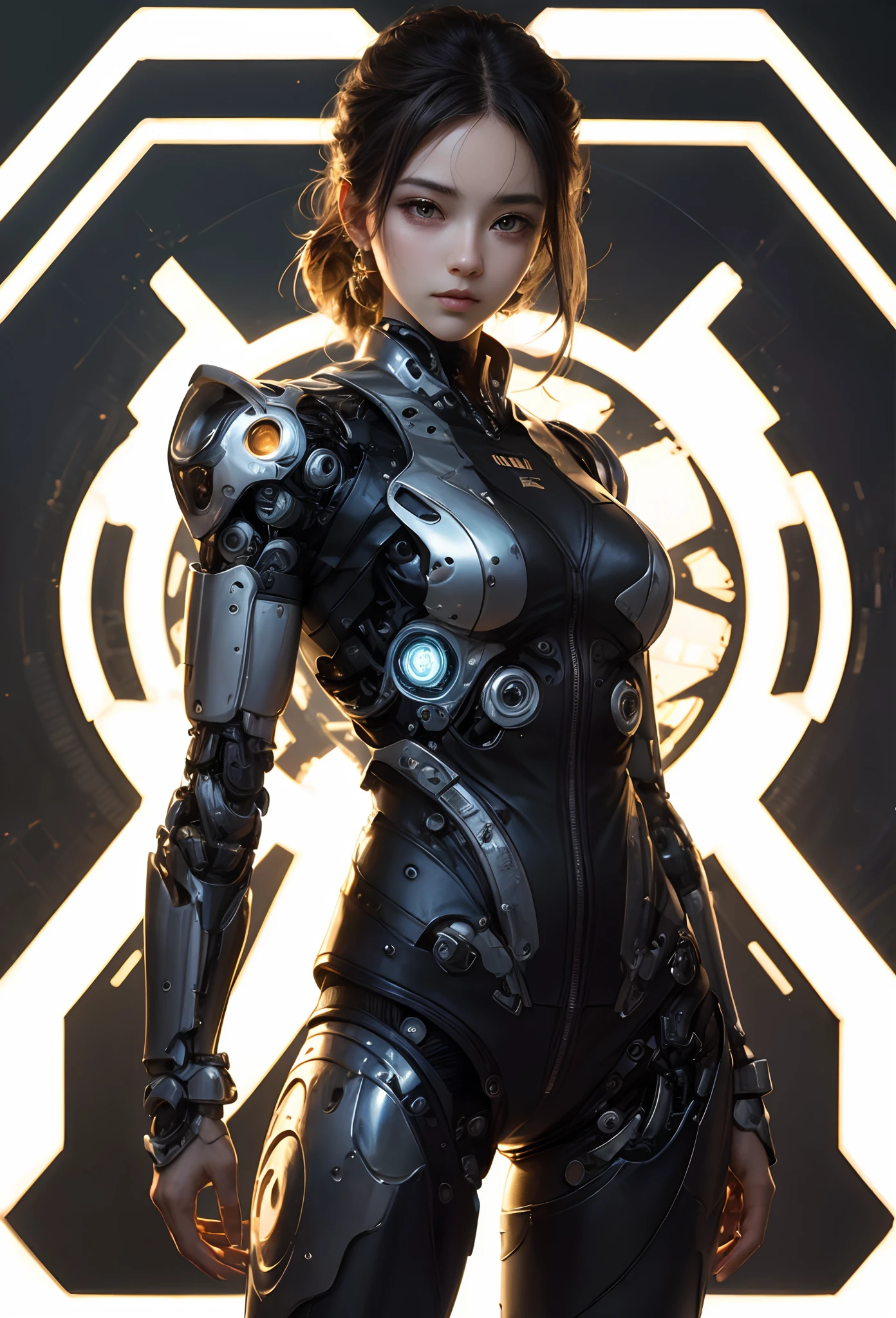 (Detailed illustrations,Very detailed and detailed drawing,Delicate lines with slow and rapid,Realistic texture expression),[Color tressed main line],[Briefing Room Background],([HENTAI] ANIME (JapaneseGirl (Beautiful fece) Cyborg 17 years old) [Wild Hair]) well-muscled [[KARATE]] Both arms of the machine [Built-in V8 engine:0.3],(Black leather jacket) ([a tiger] Translucent rubber inner) [Tiger Stripe],[[Chrome coating:0.5]],(Science Fiction Mechanical [Bioengineering]),(Intricate and beautiful decoration [Dense detail]),(Fine and beautiful skin expression [Transparency]),[Perfect eye details (Iris beautifully drawn in every detail)[Jewel-like eyes]],[long and beautiful eyelashes],[Meticulously drawn hair [More on beautiful and shiny hair]],(Perfect hand details [Beautiful fingers without breakdowns [Beautiful nails]]),(Perfect Anatomy (Perfectly proportioned)) [[Full body like]],[Ideal color coordination(Accurate simulation of light-material interactions)],(HighQuality,[Precision Detail] hight resolution,(detaileds,high-detail)),[Visual art that conveys a sense of narrative].