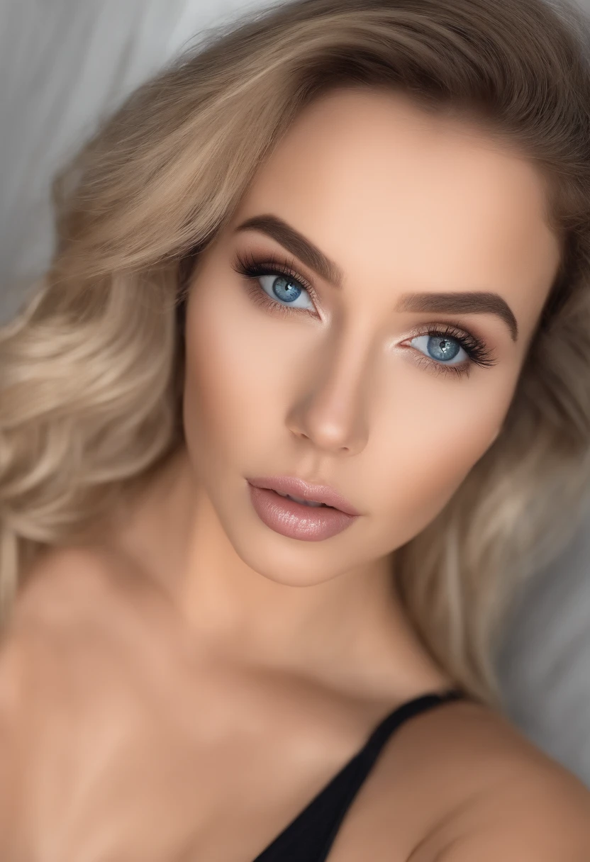 Blonde woman in matching tank top and panties, Sexy girl with blue eyes, portrait sophie mudd, Portrait of de Corinnne Kopf, blonde hair and large eyes, selfie of a young woman, Eyes in the Room, violet myers, Макияж Without, natural makeup, Look directly into the camera, face with artgram, dezentes Make-up, Excellent full-length photography, in a room, cleavage