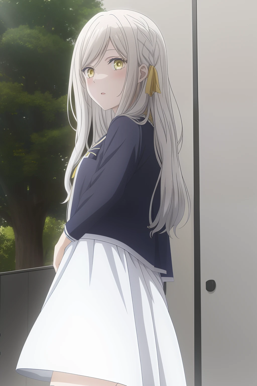 Akane Kinoshita, 8k, masterpiece, absurdres, anime, white hair , yellow eyes