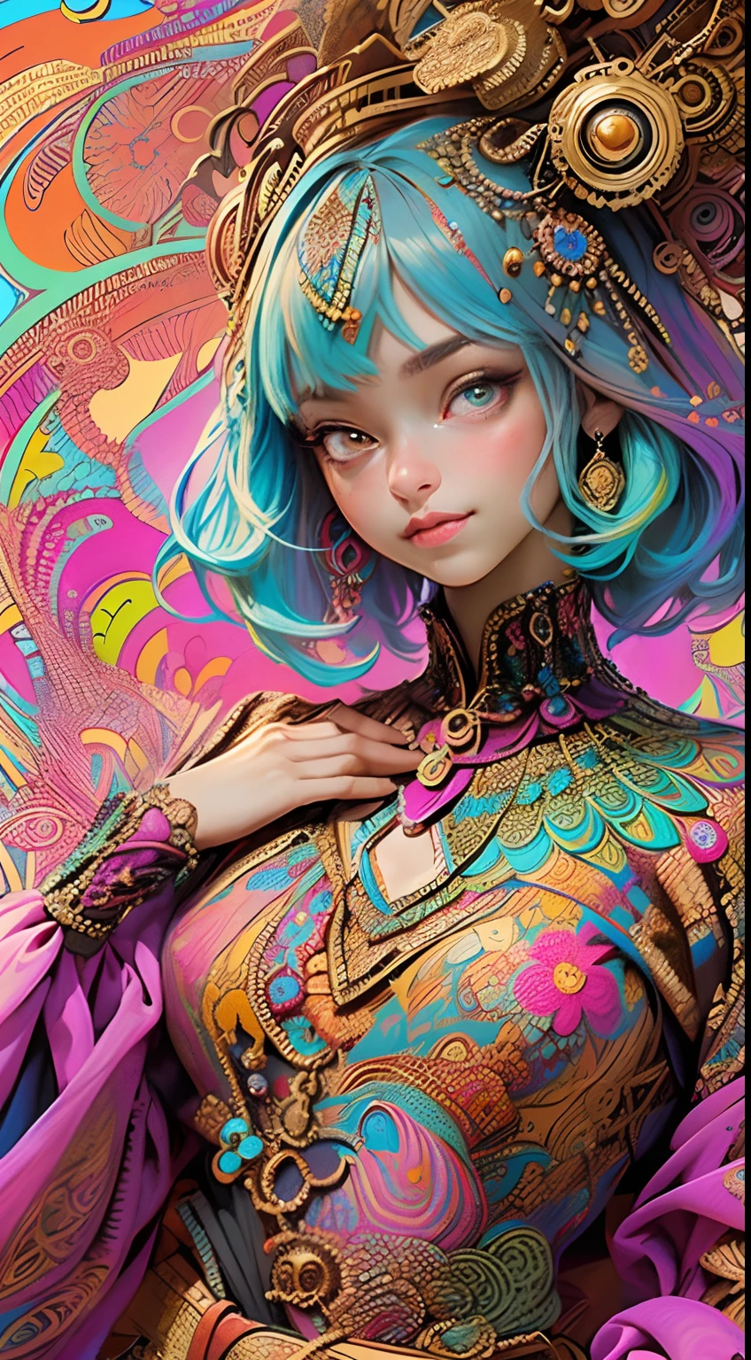 (((vulgarity shop))),(super huge gigantic breast:1.4),Rainbow-coloured samurai woman