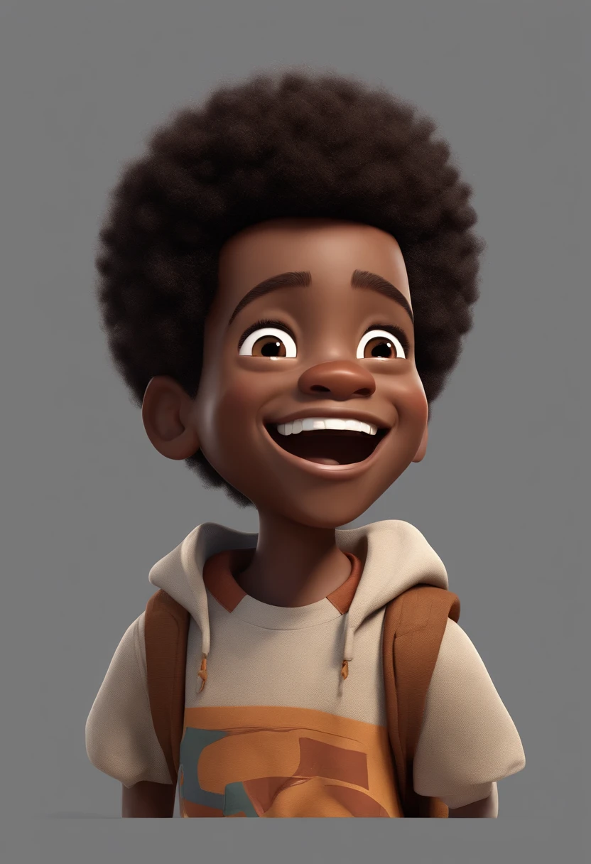 One black boy, afro hair, happy, white background, Child, Tom, Pixar Style, ....3d, cartoon, detailed face, asymmetrical 16k