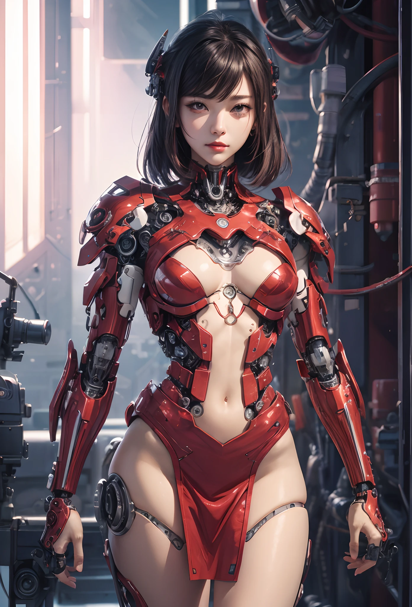 (Detailed illustrations,Very detailed and detailed drawing,Delicate lines with slow and rapid,Realistic texture expression),[Color tressed main line],[Briefing Room Background],([HENTAI] ANIME (ChineseGirl (Beautiful fece) Cyborg 15 years old) [short-haired]) SKINNY [[Kungfu]] Machine thighs [Built-in V8 engine:0.3],(Red tight dress) ([a panda] Translucent rubber inner),[[Silver coating:0.5]],(Science Fiction Mechanical [Bioengineering]),(Intricate and beautiful decoration [Dense detail]),(Fine and beautiful skin expression [Transparency]),[Perfect eye details (Iris beautifully drawn in every detail)[Jewel-like eyes]],[long and beautiful eyelashes],[Meticulously drawn hair [More on beautiful and shiny hair]],(Perfect hand details [Beautiful fingers without breakdowns [Beautiful nails]]),(Perfect Anatomy (Perfectly proportioned)) [[Full body like]],[[Design built to the highest level]][Ideal color coordination(Accurate simulation of light-material interactions)],(HighQuality,[Precision Detail] hight resolution,(detaileds,high-detail)),[Visual art that conveys a sense of narrative].
