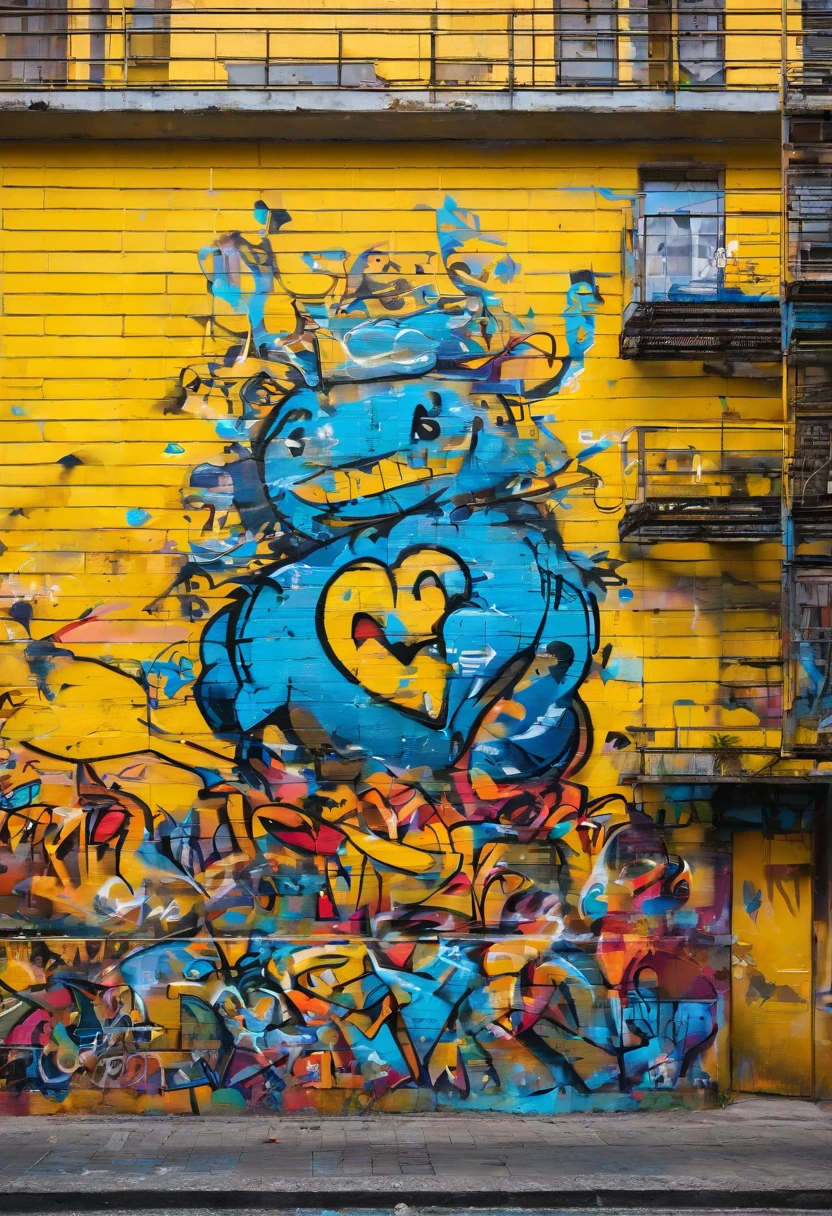 Prompt: rosto barbudo e sorridente em tons de azul e amarelo