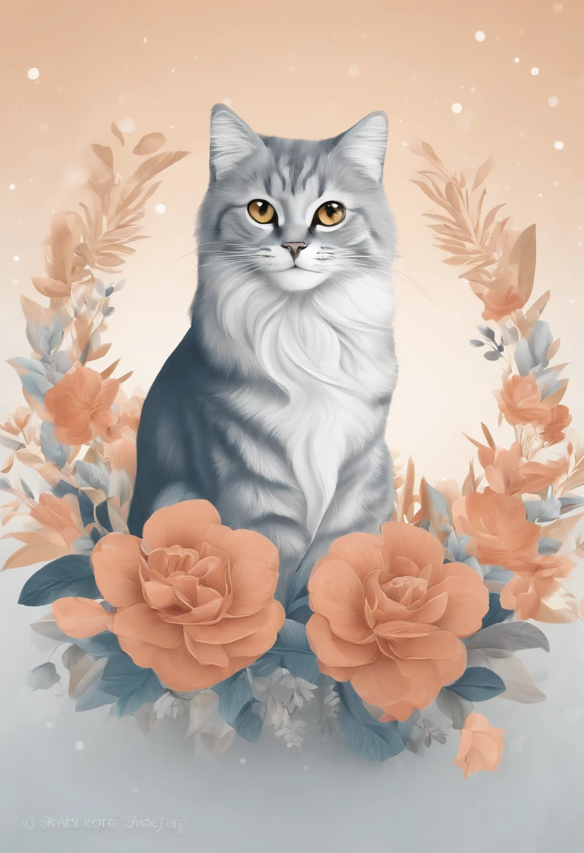 obra-prima, superlativo, gato feliz,, solo, fundo de desenho de linha de flor, fundo branco, monocromatic, desenho de linha, ((sketchfab)), para livro de pintar infantil