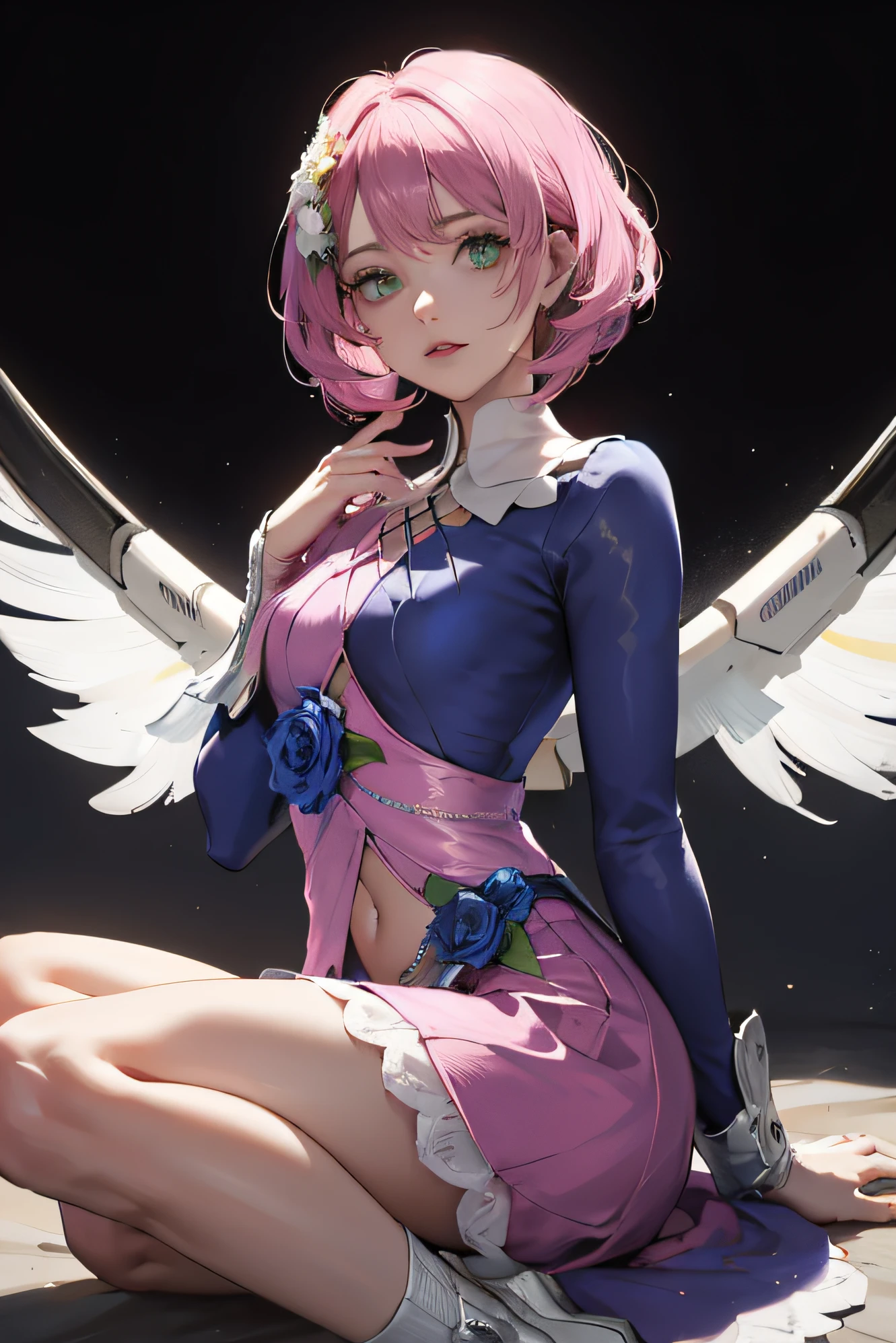 Alisa bosconovitch, melhor qualidade, contemporary, estilo plano, minimalismo, Green Eyes Flat Illustration, cabelo rosa, cabelo curto, cabelos multicoloridos, Camisa Preta, mechanical wings, Head Portrait Close-U, peito pontudo, decote, super decote, middlebreasts, Tekken,cabelo rosa pastel, 1girl, em quimono, hand-painted,Desenho de linha sem cor, colorida do yandere pastel, Tekken, Super cute pink girl hair with gothic makeup on the side, com roupa de empregada,figura esbelta,robusto,He sat on the floor,Vestido com roupas de empregada rosa e branco,cabelos muito curtos,com orelhas de gato,quadratic element,, kawaii cor-de-rosa na roupa da era de 1910, Alisa Bosconovich pink lips, no estilo da paleta de cores suave aurorapunk, an anime illustration of his face, gifs animados, hand drawn animation, charming sketches, suave e brilhante, romantismo nebuloso, Estilo Superflat, fundo branco - ar 1:1 - niji 5 - estilo expressivo --s 50 ,Pink kawaii girl in 1920s era clothesPink Eagles, vestindo uma camisa branca brilhante, no estilo da paleta de cores suave aurorapunk, an anime illustration of his face, gifs animados, hand drawn animation, charming sketches, suave e brilhante, romantismo nebuloso, estilo superflat, fundo branco - ar 1:1 - niji 5 - estilo expressivo --s 50, absurdos, highres, ultra detalhados, (1girl:1.3), BREAK , Crie uma imagem com uma bela caligrafia, com letras expressivas, floreios elegantes e um senso de habilidade e habilidade.