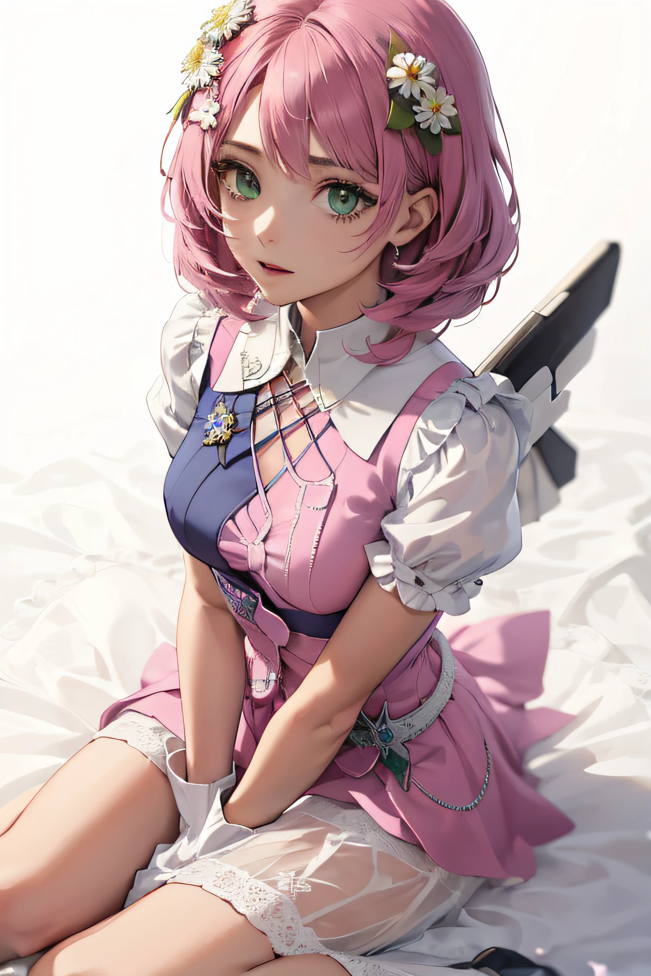 Alisa bosconovitch, melhor qualidade, contemporary, estilo plano, minimalismo, Green Eyes Flat Illustration, cabelo rosa, cabelo curto, cabelos multicoloridos, Camisa Preta, mechanical wings, Head Portrait Close-U, peito pontudo, decote, super decote, middlebreasts, Tekken,cabelo rosa pastel, 1girl, em quimono, hand-painted,Desenho de linha sem cor, colorida do yandere pastel, Tekken, Super cute pink girl hair with gothic makeup on the side, com roupa de empregada,figura esbelta,robusto,He sat on the floor,Vestido com roupas de empregada rosa e branco,cabelos muito curtos,com orelhas de gato,quadratic element,, kawaii cor-de-rosa na roupa da era de 1910, Alisa Bosconovich pink lips, no estilo da paleta de cores suave aurorapunk, an anime illustration of his face, gifs animados, hand drawn animation, charming sketches, suave e brilhante, romantismo nebuloso, Estilo Superflat, fundo branco - ar 1:1 - niji 5 - estilo expressivo --s 50 ,Pink kawaii girl in 1920s era clothesPink Eagles, vestindo uma camisa branca brilhante, no estilo da paleta de cores suave aurorapunk, an anime illustration of his face, gifs animados, hand drawn animation, charming sketches, suave e brilhante, romantismo nebuloso, estilo superflat, fundo branco - ar 1:1 - niji 5 - estilo expressivo --s 50, absurdos, highres, ultra detalhados, (1girl:1.3), BREAK , Crie uma imagem com uma bela caligrafia, com letras expressivas, floreios elegantes e um senso de habilidade e habilidade.