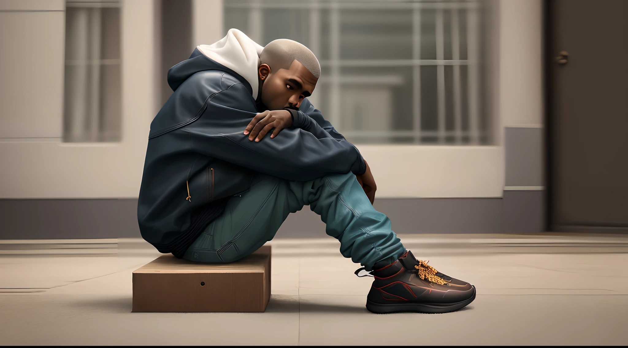 Kanye west sitting by himself