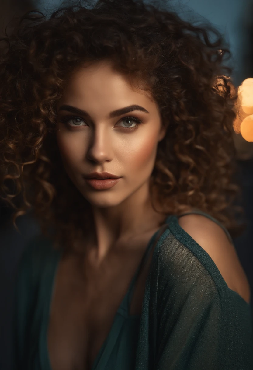 1girl,curly hair,in the dark