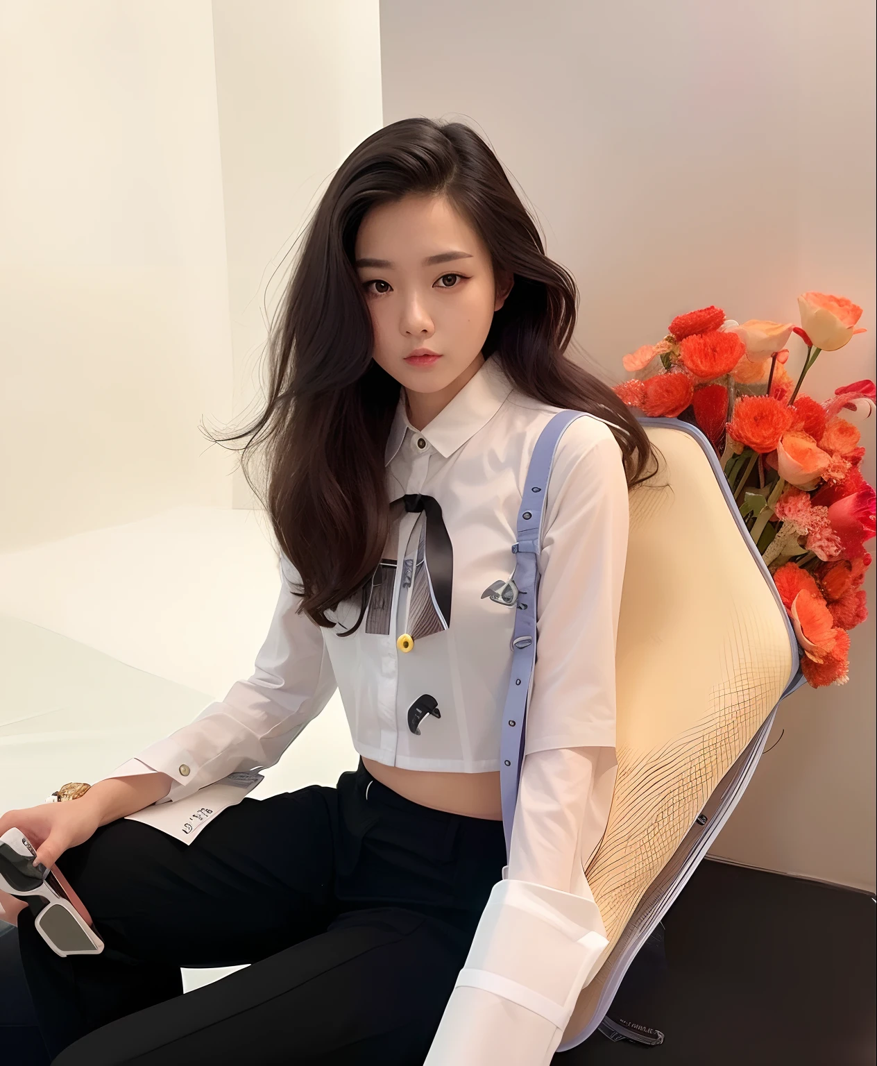 best quality, ultra high res, (photorealistic:1.4),Selfie,Chinese idol,White shirt ,Black tie,ulzzang-6500