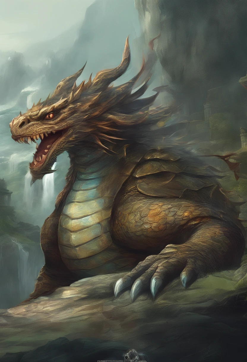 Dragon turtle,Huge, Heavy tortoiseshell shell,Chinese leader,The long tail of the snake,swell sea,China-style,oc rendered,super-fine,high qulity,A high resolution
