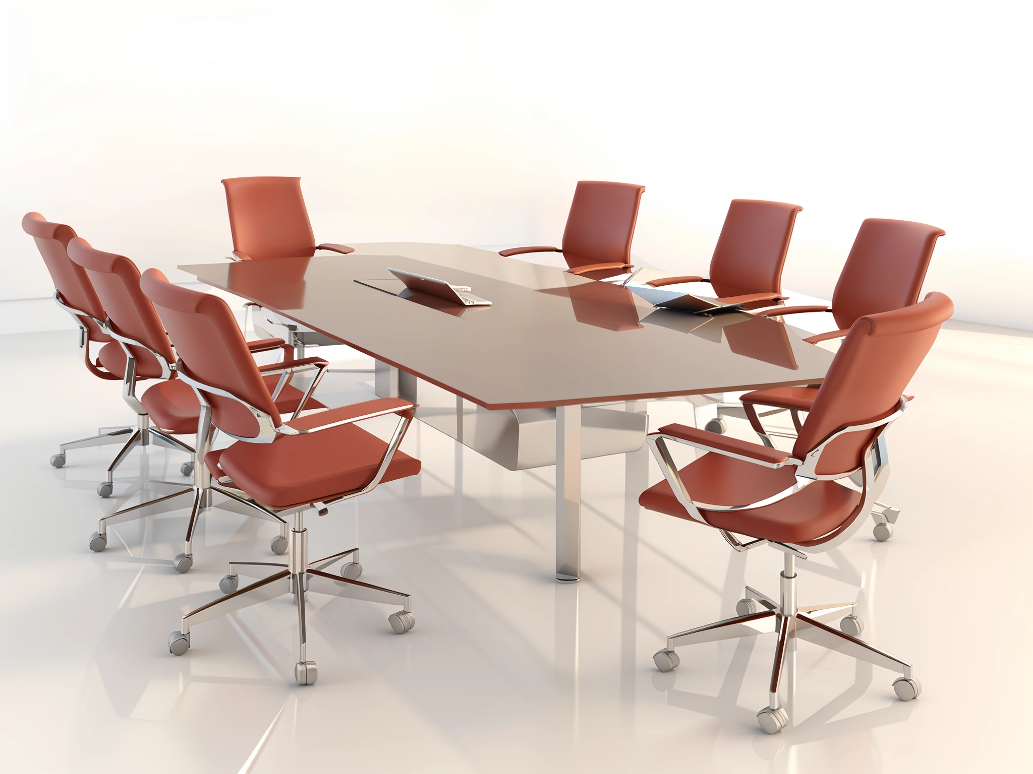 A 3D rendering of a conference table with red chairs, office furniture, mesas e cadeiras, cadeiras e mesas, 3D-rendering", vermelho realista 3 d render, Business meeting, ready for a meeting, in a meeting room, Artistic illustration, foto do produto de alta qualidade, mesa, Cadeiras, furniture, foco central na tabela, meeting room, highly detailed composition, Tabelas
