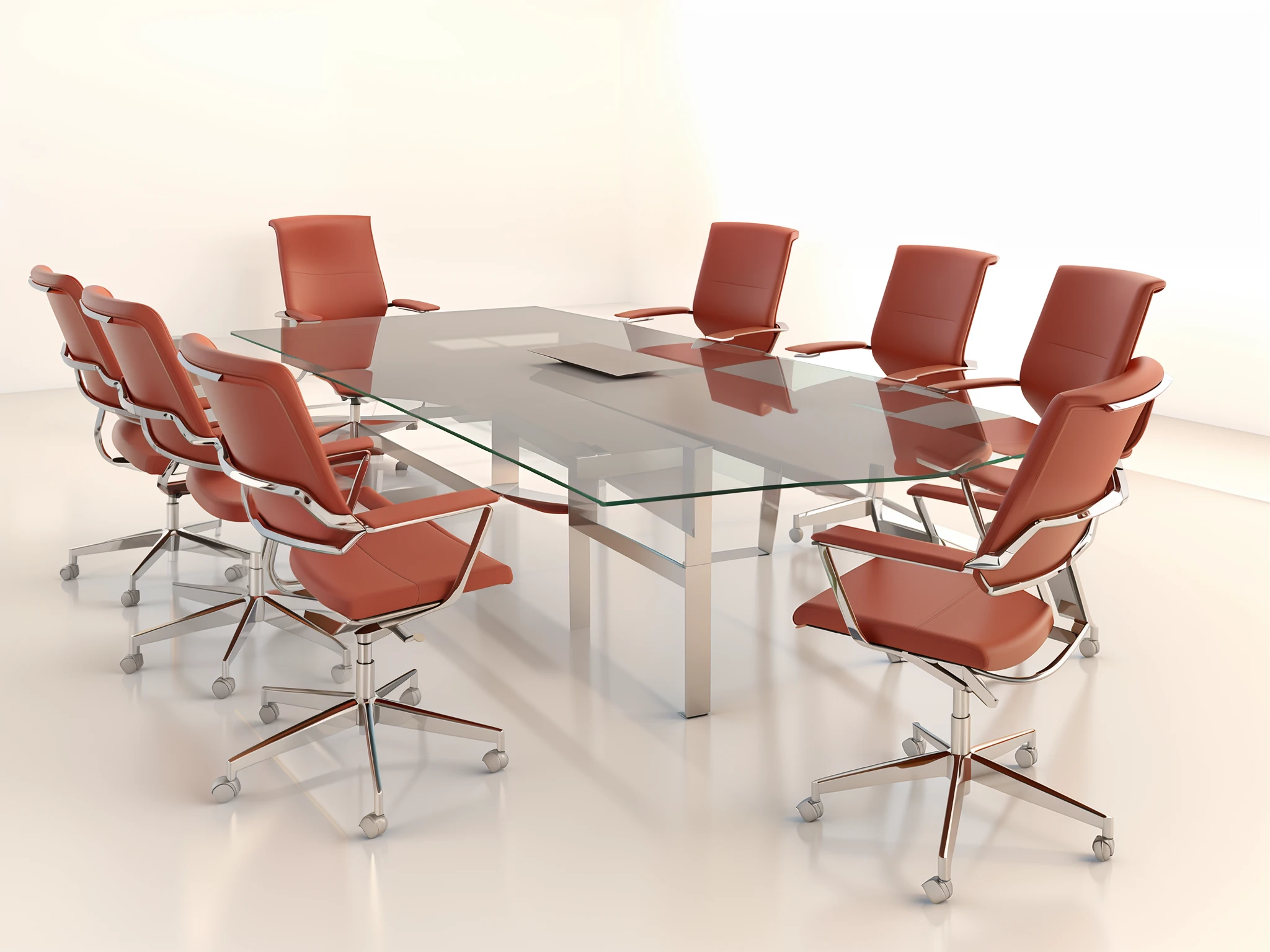 A 3D rendering of a conference table with red chairs, office furniture, mesas e cadeiras, cadeiras e mesas, 3D-rendering", vermelho realista 3 d render, Business meeting, ready for a meeting, in a meeting room, Artistic illustration, foto do produto de alta qualidade, mesa, Cadeiras, furniture, foco central na tabela, meeting room, highly detailed composition, Tabelas