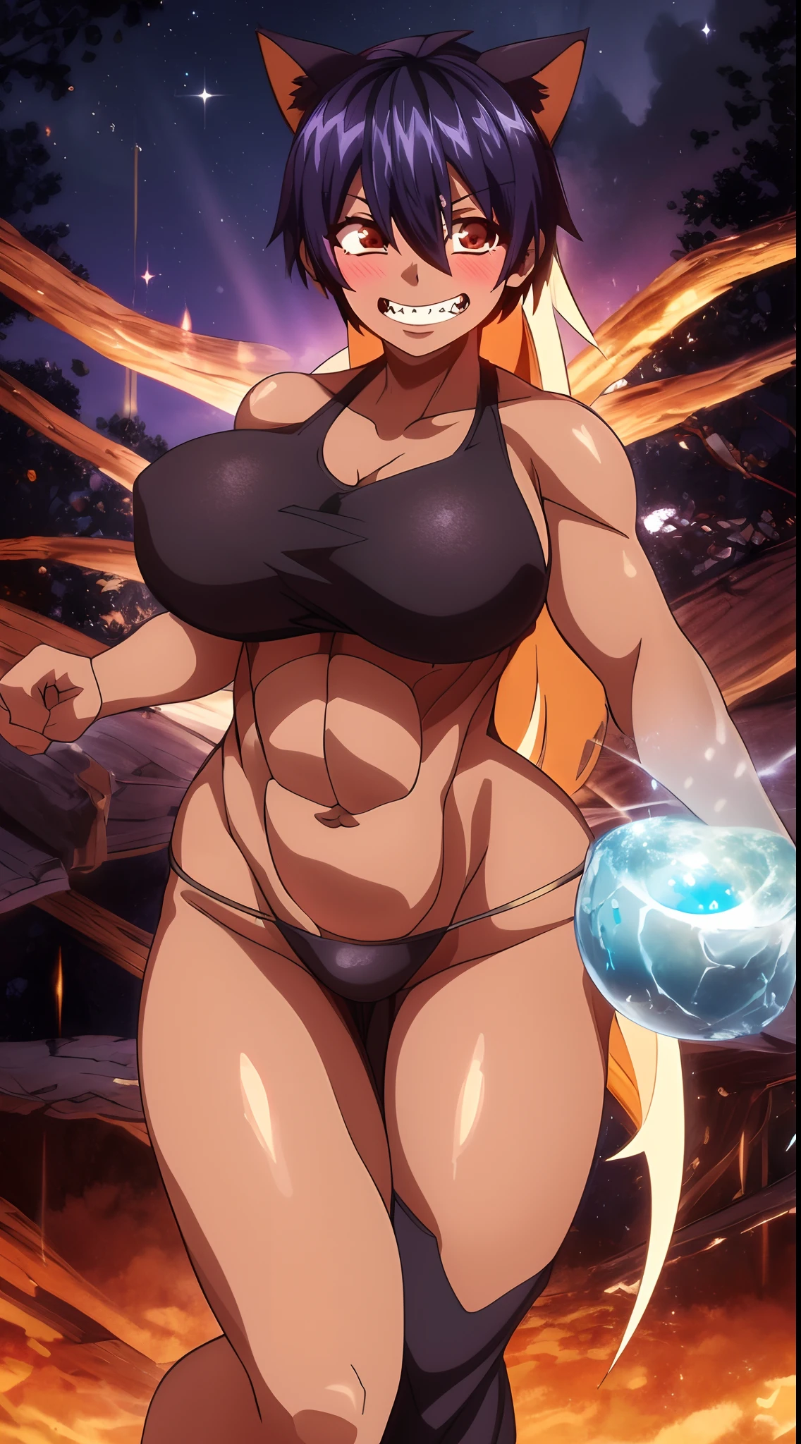 1girl, (masterpiece:1.1), hi-res, 4k chuyun,Dark blue hair,Brown red eyes,red hat,Tight black navel exposed vest,Blue pants, full body, coat, standing, determinated smile,curvy huge breast, muscle girl,female,fantasy goddess,there is a cartoon picture of a woman with a very large breast, glowing angelic being, glowing holy aura, inspired by Luma Rouge, the non-binary deity of spring, ethereal rainbow nimbus, the butterfly goddess of fire, inspired by Marie Angel, glowing aura around her, astral fairy, as the goddess of the sun, “uwu the prismatic person, big breast, happy, beautiful eyes, , full body, walking, long robe, long dre, catgirlss,, priestess ,holy, smile, long dress, brown hair, female,red eyes, black robe with stars symbolism, full body, flipflops,(best quality,4k,8k,highres,masterpiece:1.2),ultra-detailed,(:1.37),black robe with blue stars simbolism, girl with queen crown,beautiful detailed eyes,beautiful detailed lips,extremely detailed eyes and face,longeyelashes,golden crown adorned with diamonds,glowing blue stars on the robe,glittering pearls entwined in hair,royal purple backdrop,sparkling tiara,rich textures and fabrics,regal posture,confident expression,majestic aura,ethereal lighting,hauntingly beautiful atmosphere,elegant and magical,enchanted garden in the background,floating golden particles,subtle reflections on the crown,sublime tranquility,depth and mystery,sophisticated and regal,impeccable attention to detail,captivating and enchanting,ethereal and divine,fantasy-inspired artwork,dreamlike and surreal,celestial beauty and elegance,dark and mysterious,royal and majestic vibes,meticulous craftsmanship,vivid colors,whimsical and otherworldly., pants,sharpteeth ,black hair, cat ears, full body, smile, darkskinned-female, black hair, pants, caucasiene facial features, dark hair, pants , full dress,, smile, bikini