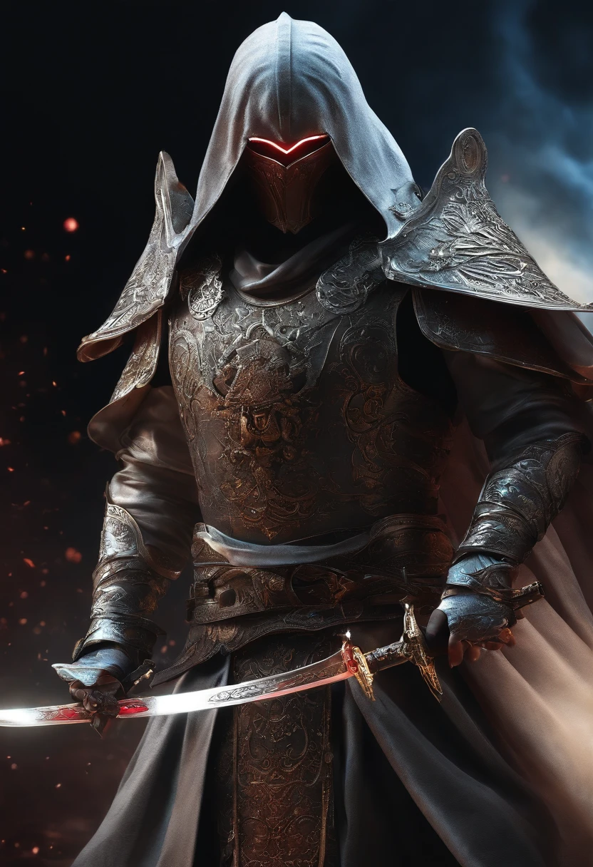 Nesthor Cosmic Samurai Angel, olhos claros brilhantes, Biomechanicals, katana in his hand, estranho, assustador, Pesadelo, cores muito brilhantes, light particles, com luz brilhante, Mshiff, Arte do papel de parede, Papel de parede UHD