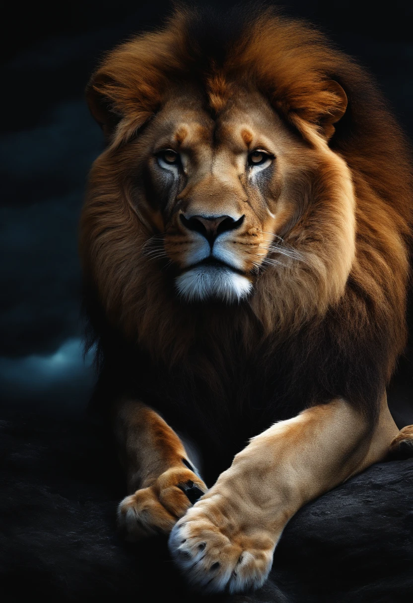 Nesthor the Cosmic Fallen Lion, olhos claros brilhantes, Biomechanicals, estranho, assustador, Pesadelo, cores muito brilhantes, light particles, com luz brilhante, Mshiff, Arte do papel de parede, Papel de parede UHD