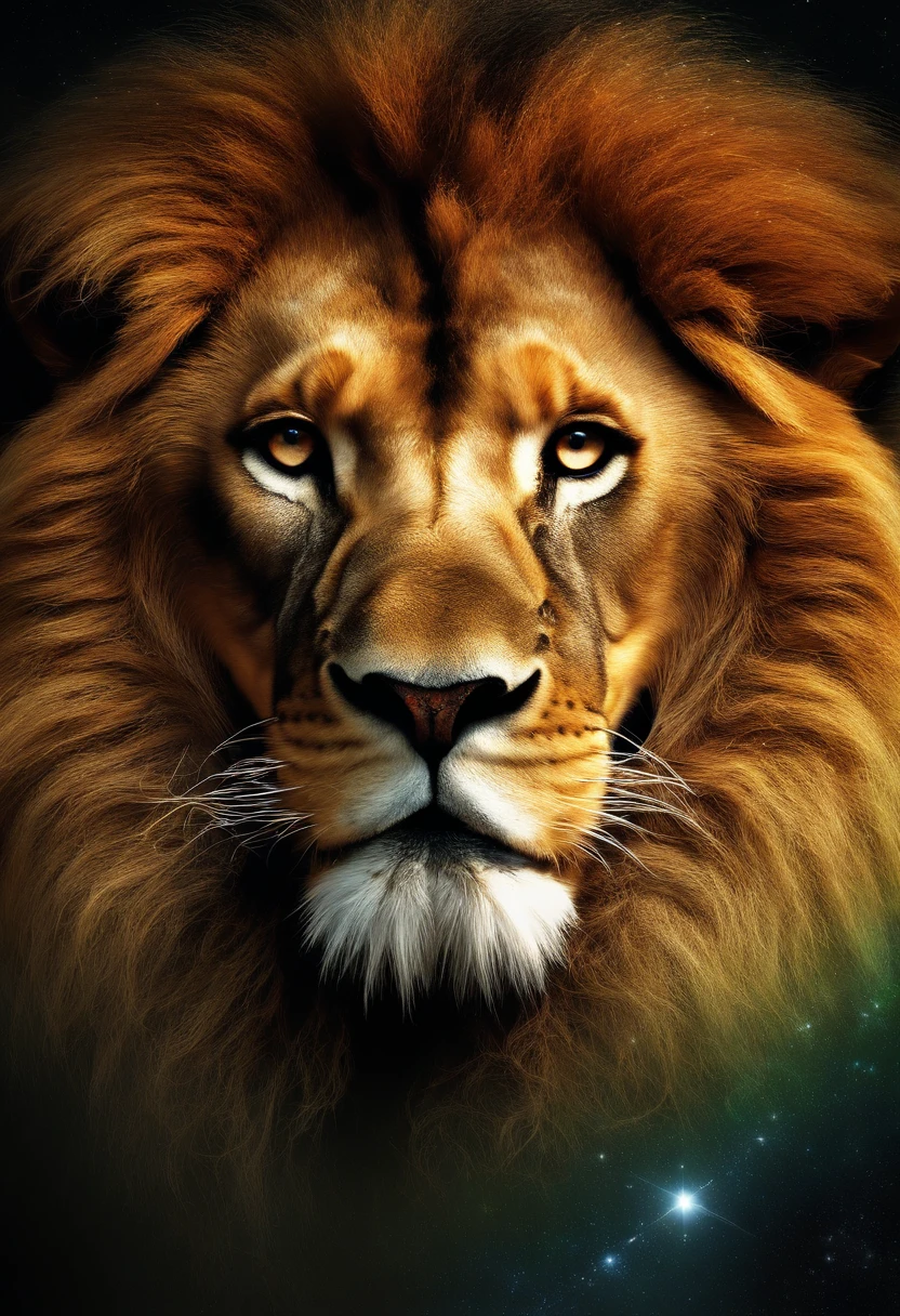 Nesthor the Cosmic Fallen Lion, olhos claros brilhantes, Biomechanicals, estranho, assustador, Pesadelo, cores muito brilhantes, light particles, com luz brilhante, Mshiff, Arte do papel de parede, Papel de parede UHD