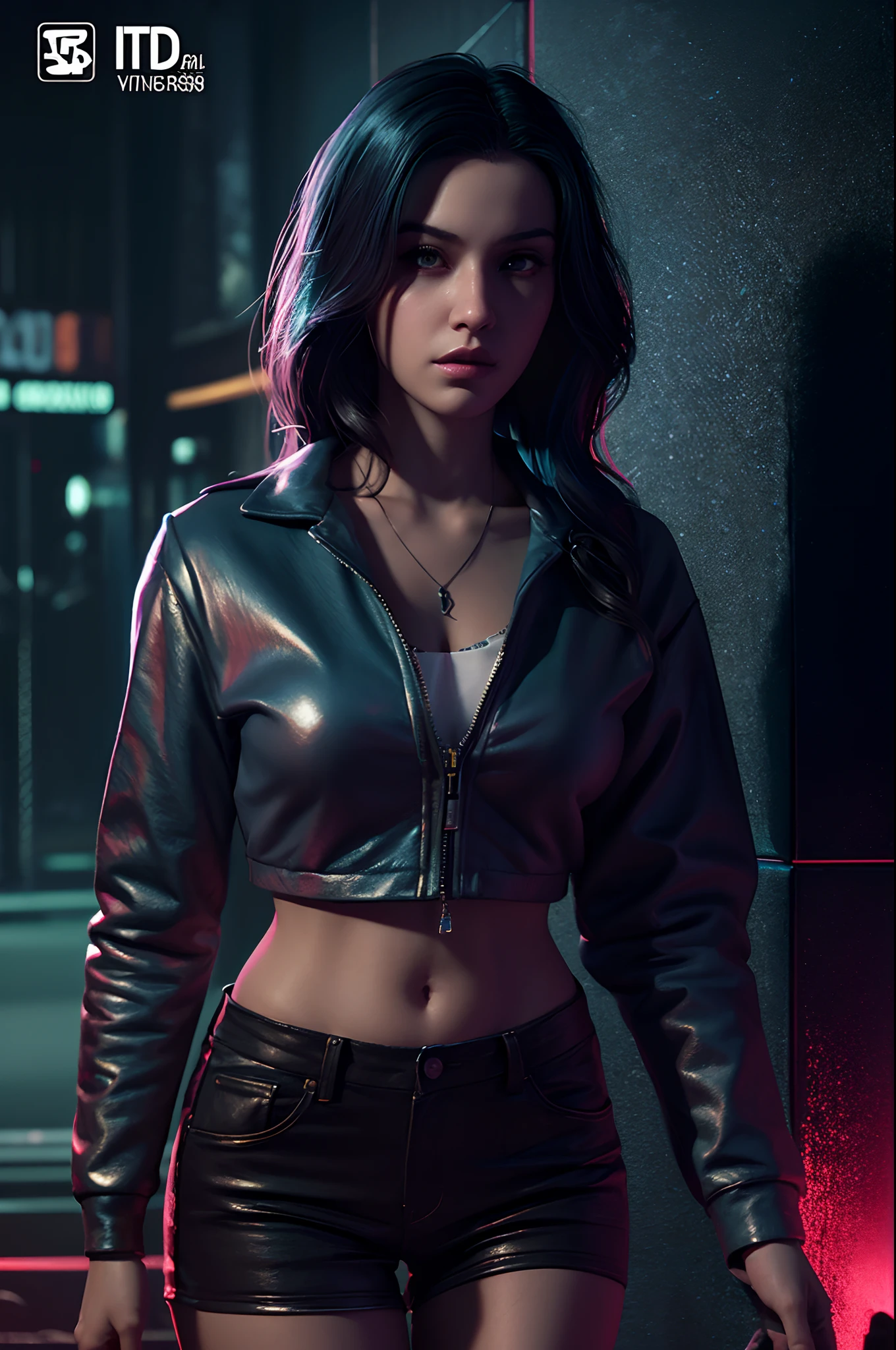 digital painting, character portrait, young Suelyn Medeiros, muted sleazy night club background, half body, eerie, mysterious, dangerous, shifty, hyperdetailed, ultra-realistic, cinematic lighting, unreal engine 5, octane render, UHD, style of VtM,