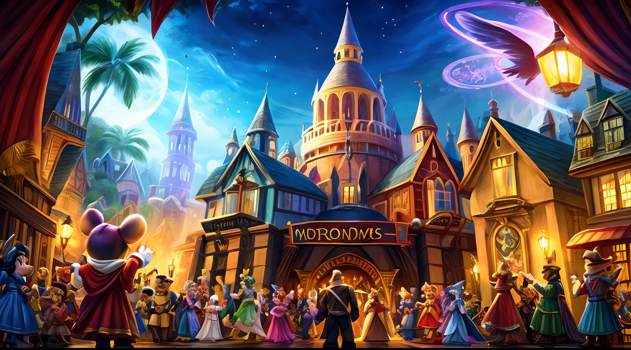**Create a Miniature Magical Scene!** Picture an enchanting backdrop with miniature versions of iconic characters, all smiling and waving in a warm welcome. You'll spot Harry Potter, Mickey Mouse, Beauty and the Beast, Wonder Woman, Yoda, and many more, all gathered in a magical world where the fun never ends. This banner radiates joy, magic, and the spirit of adventure that awaits every visitor to your store. "Welcome to our magical world of characters - Where fun is everlasting!"