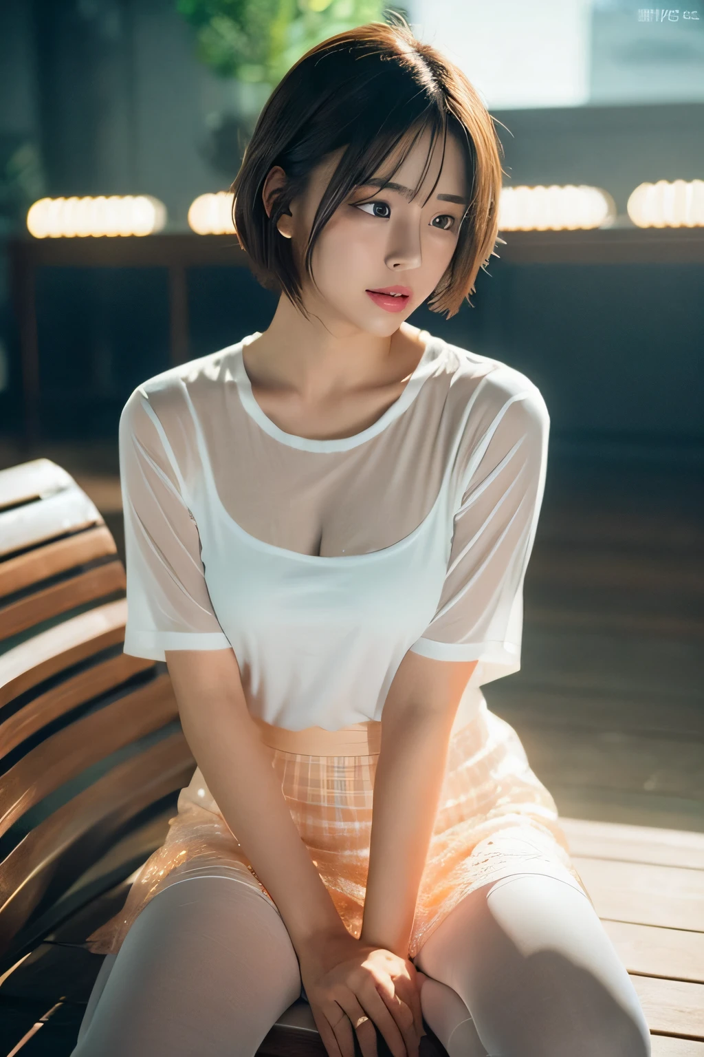 highest quality,masterpiece,Raw photo,8k,Best image quality,High resolution, 18-year-old Japan female idol ,Beautiful woman,Cute Japanese Girl, Beautiful woman ,Beautiful face in every detail, Charming monkey ,Small Head, Captivating smile ,Realistic human skin, Pale skin ,Cutaway model , short hair ,Bowl Cut , Skinny body,Wet, T-Shirts, Lift up your shirt ,rib ,(Low-rise pants, Grab the groin ,Put your hands inside your clothes ),From the side, arched back, Face Focus, Focus on the navel , Hand Focus, Blurred Background