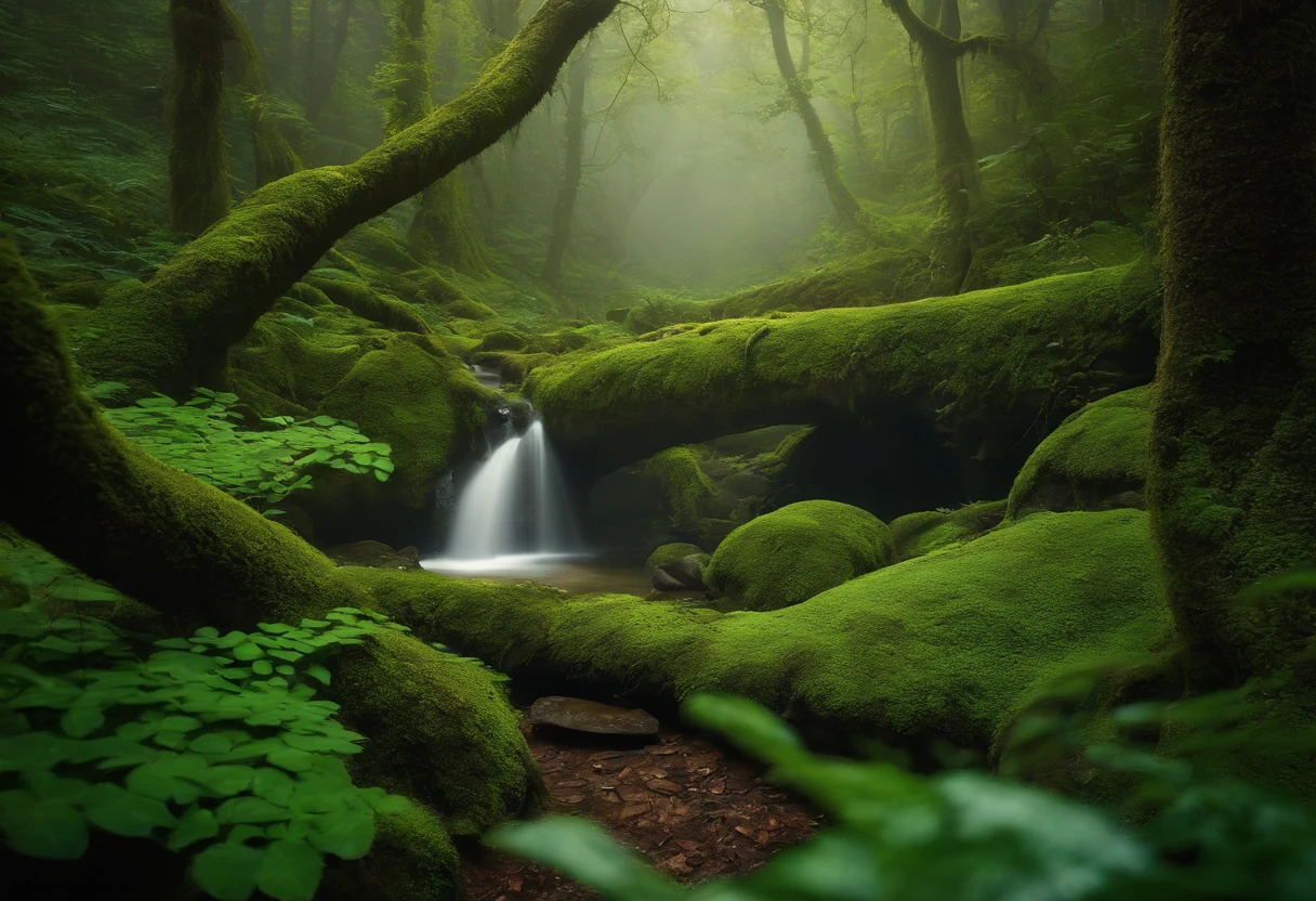 hidden magical academy nestled within a enchanted forest. The lush vegetation thrives, adorned with vibrant moss, ferns, and other mystical plants. The air is damp, filled with the scent of earth and the gentle touch of sunlight filtering through the dense canopy. The Dindar effect adds a touch of magical brilliance, creating an ethereal atmosphere. Wisps of mist dance around, adding an aura of mystery. The forest floor is muddy, bearing witness to the ebb and flow of magical energies.
enchanting atmosphere, green hues, dream-like composition, Nikon Z7 II camera, Fujifilm Provia 100F film, 50mm lens, soft focus, J.K. Rowling, Hayao Miyazaki, Neil Gaiman, Alexander McQueen, Elie Saab