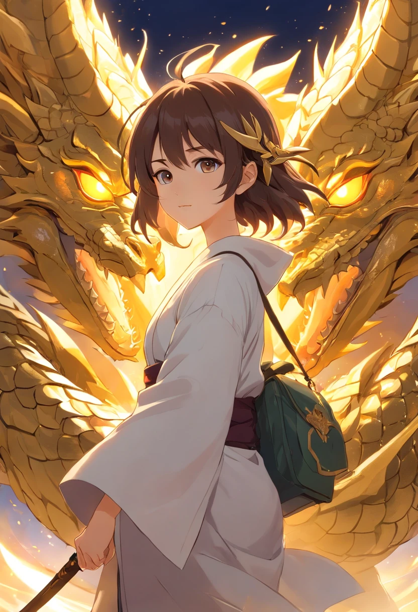 (tmasterpiece,top Quority,best qualtiy,offcial art,Beauty and aesthetics)(boy with)(extremely detailed eye)(face perfect)(White cloak of gold thread)(Carrying weapons on your back,Has a dragon pattern)(mature temperament)(Delicate texture)(Best-aesthetic)(otsutsuki) (golden byakugan)