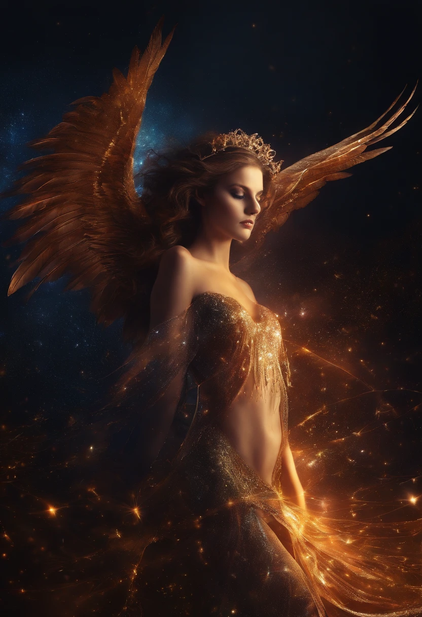 cosmic fallen angel, olhos claros brilhantes, Biomechanicals, estranho, assustador, Pesadelo, cores muito brilhantes, light particles, com luz brilhante, Mshiff, Arte do papel de parede, Papel de parede UHD