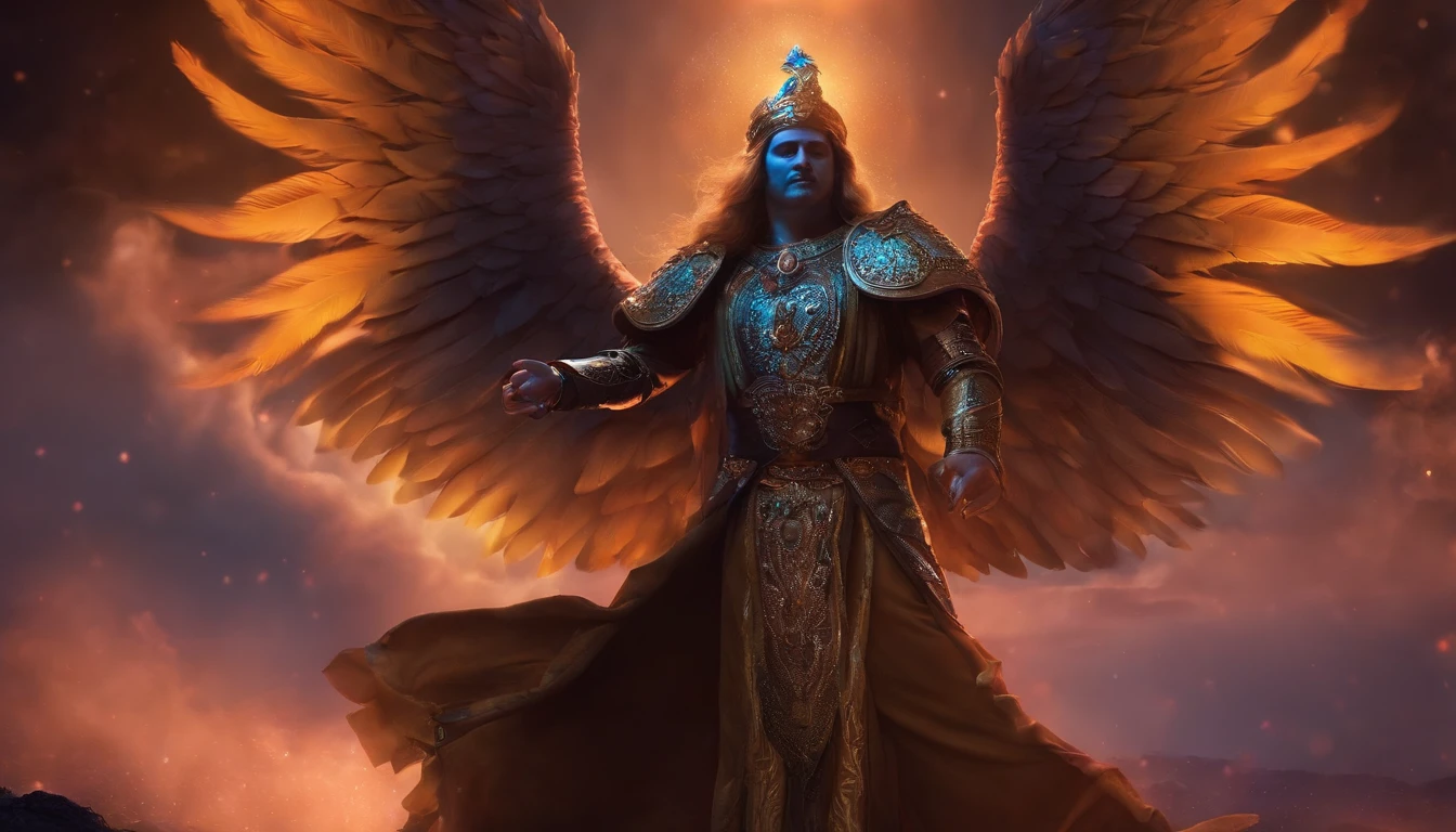 anjo tocando guitarra, General of the Divine Army, luzes, brilho, fogo