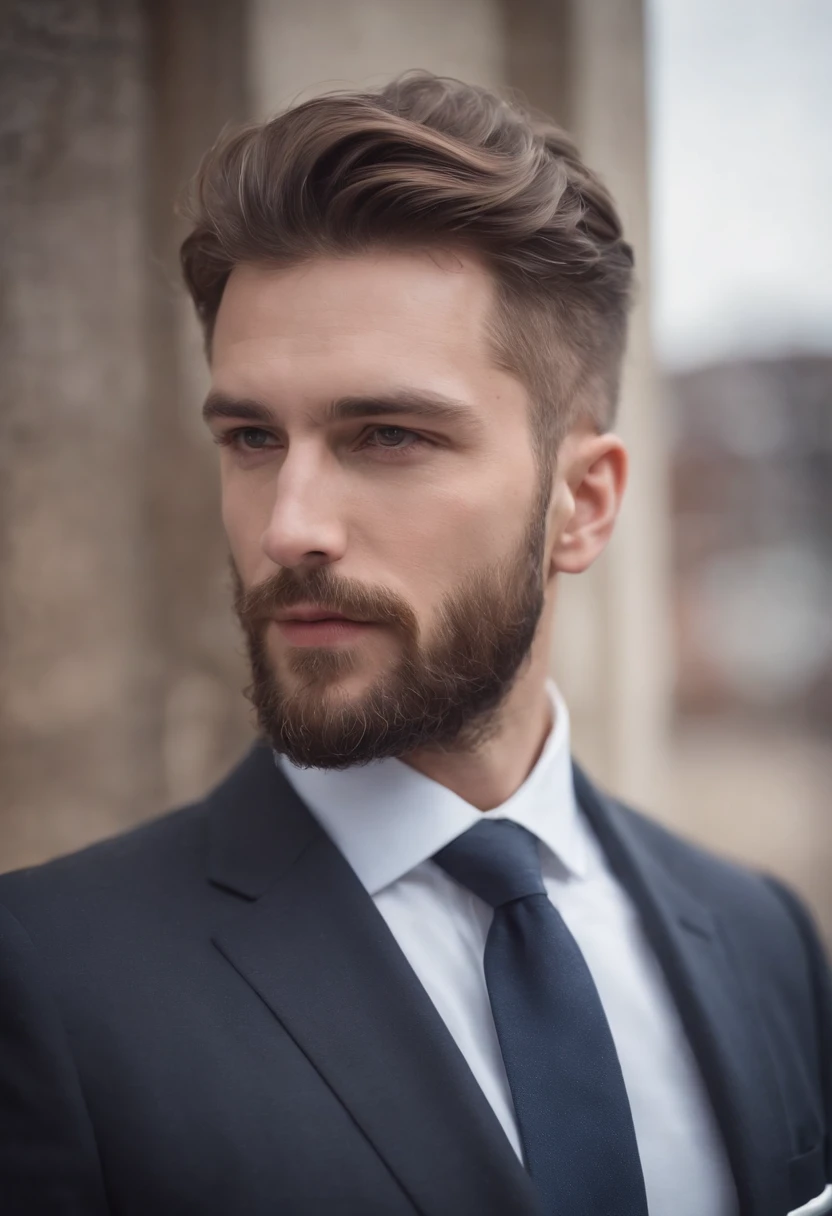 Ohne Haare auf dem Kopf, Handsome man in suit , Beautiful beard , Executive Sexy Mann, glatze, kahl, No hairs