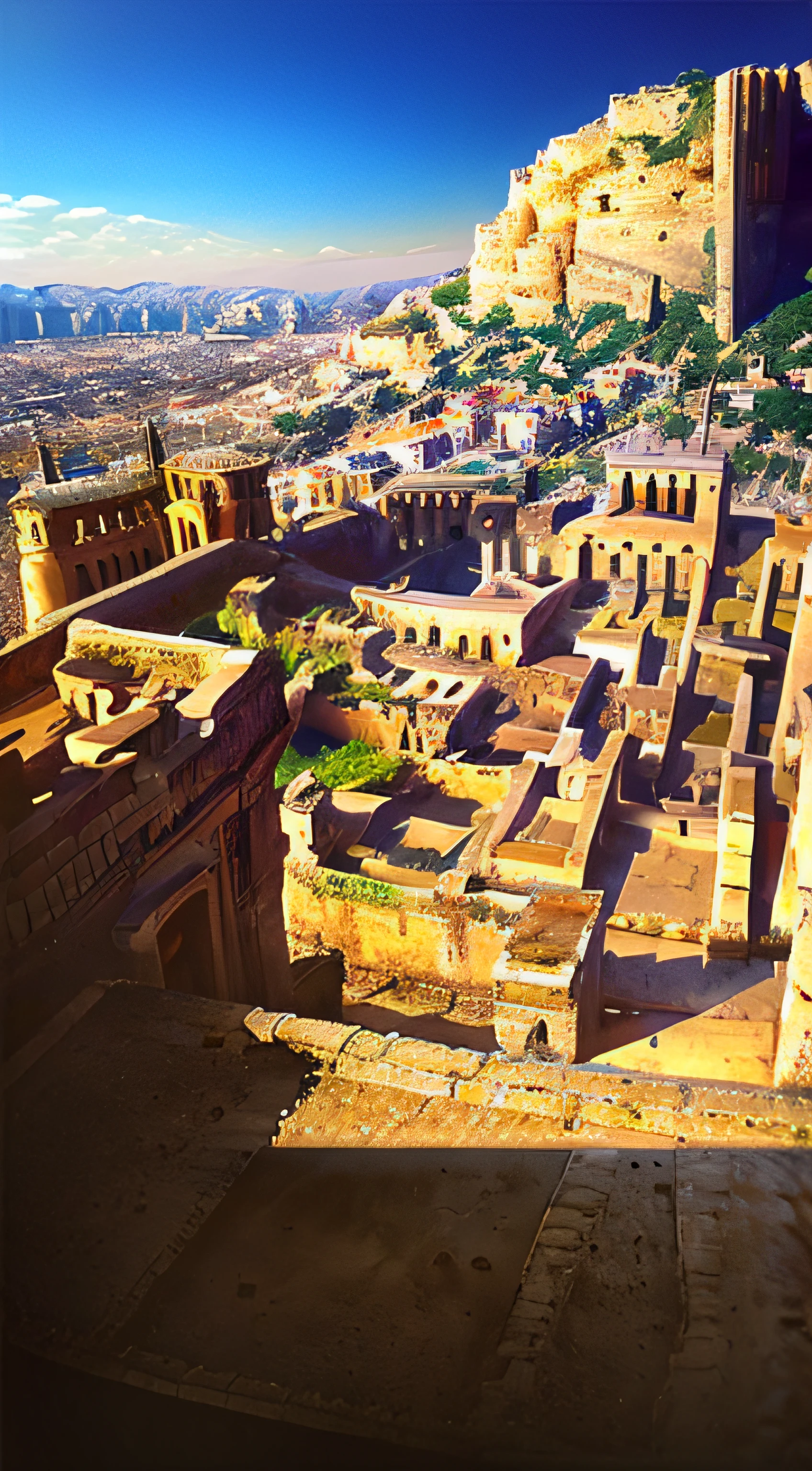 arafed view of a city with a church and a church steeple, surrounding the city, old town mardin, byzantine, cyprus, overlooking, byzantine ruins, old city, panoramic view, agrigento, valle dei templi, jerusalem, round buildings in background, panorama of crooked ancient city, in a city with a rich history, historical setting