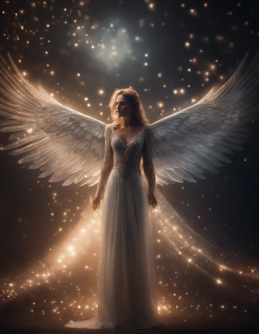 cosmic angel, olhos claros brilhantes, Biomechanicals, cores muito brilhantes, light particles, com luz brilhante, Mshiff, Arte do papel de parede, Papel de parede UHD