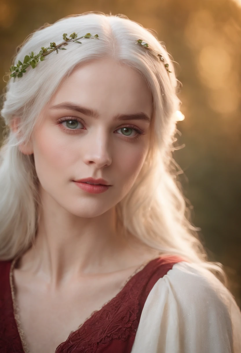 (((a deep reddish wound crosses her left cheek))) fair complexion, woman around 19 years old, natural white hair, distinctive green eyes, wearing kohl, slender and graceful, beautiful, candlelight in a medieval setting, ultra sharp focus, realistic shot, medieval female clothes, tetradic colors (scar:1.4)