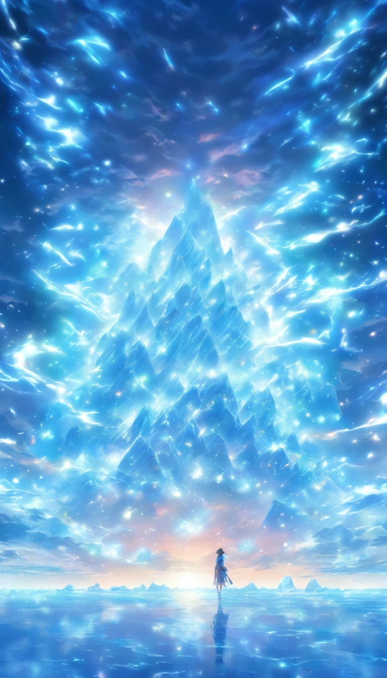 /imagine prompt: facing a massive black algorithm model with a mysterious glow and immense power, ice magic,32k, best quality, masterpiece, super detail, high details, by Makoto Shinkai ,in the style of the stars art group xing xing, --niji 5"