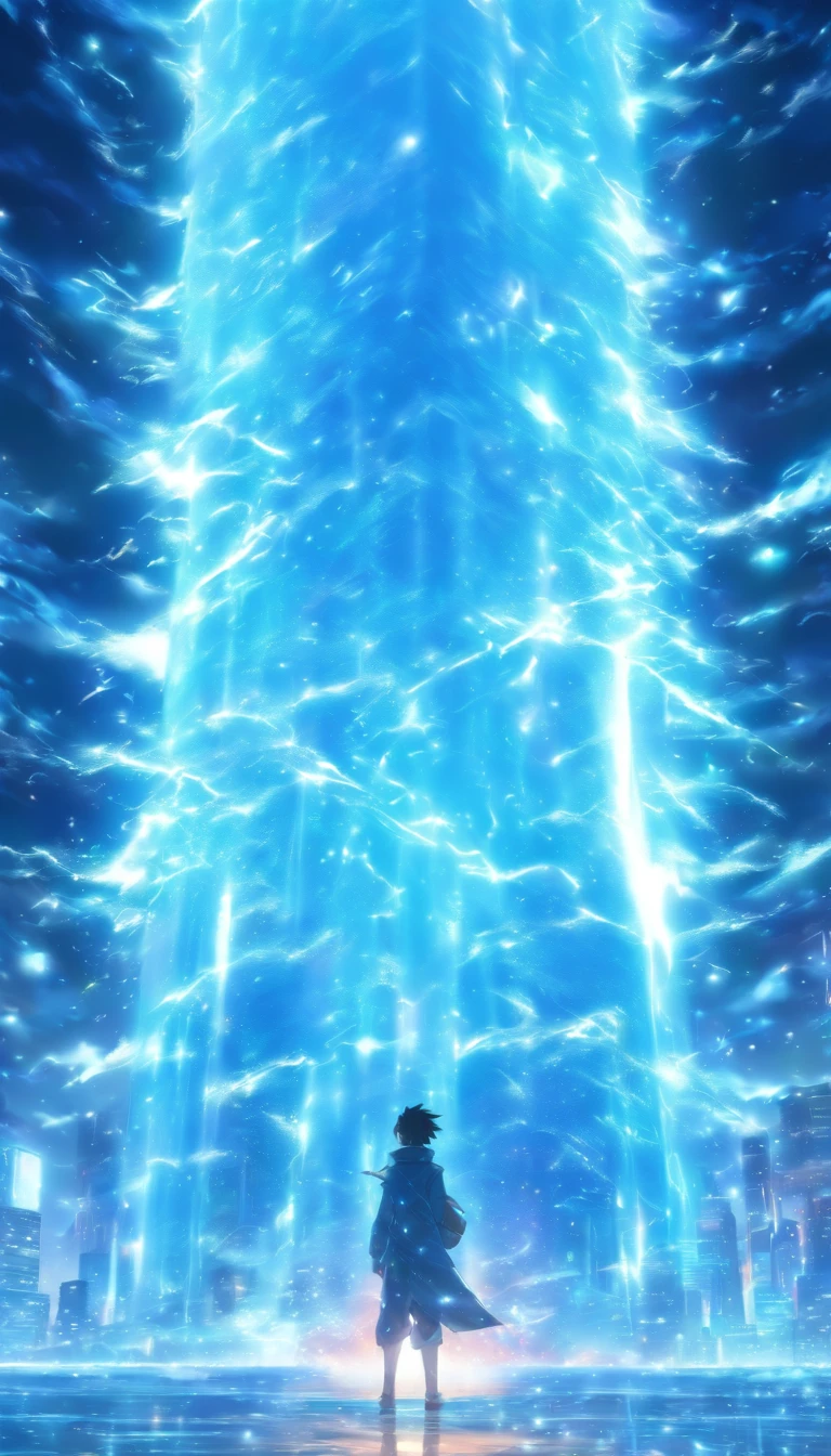 /imagine prompt: facing a massive black algorithm model with a mysterious glow and immense power, ice magic,32k, best quality, masterpiece, super detail, high details, by Makoto Shinkai ,in the style of the stars art group xing xing, --niji 5"
