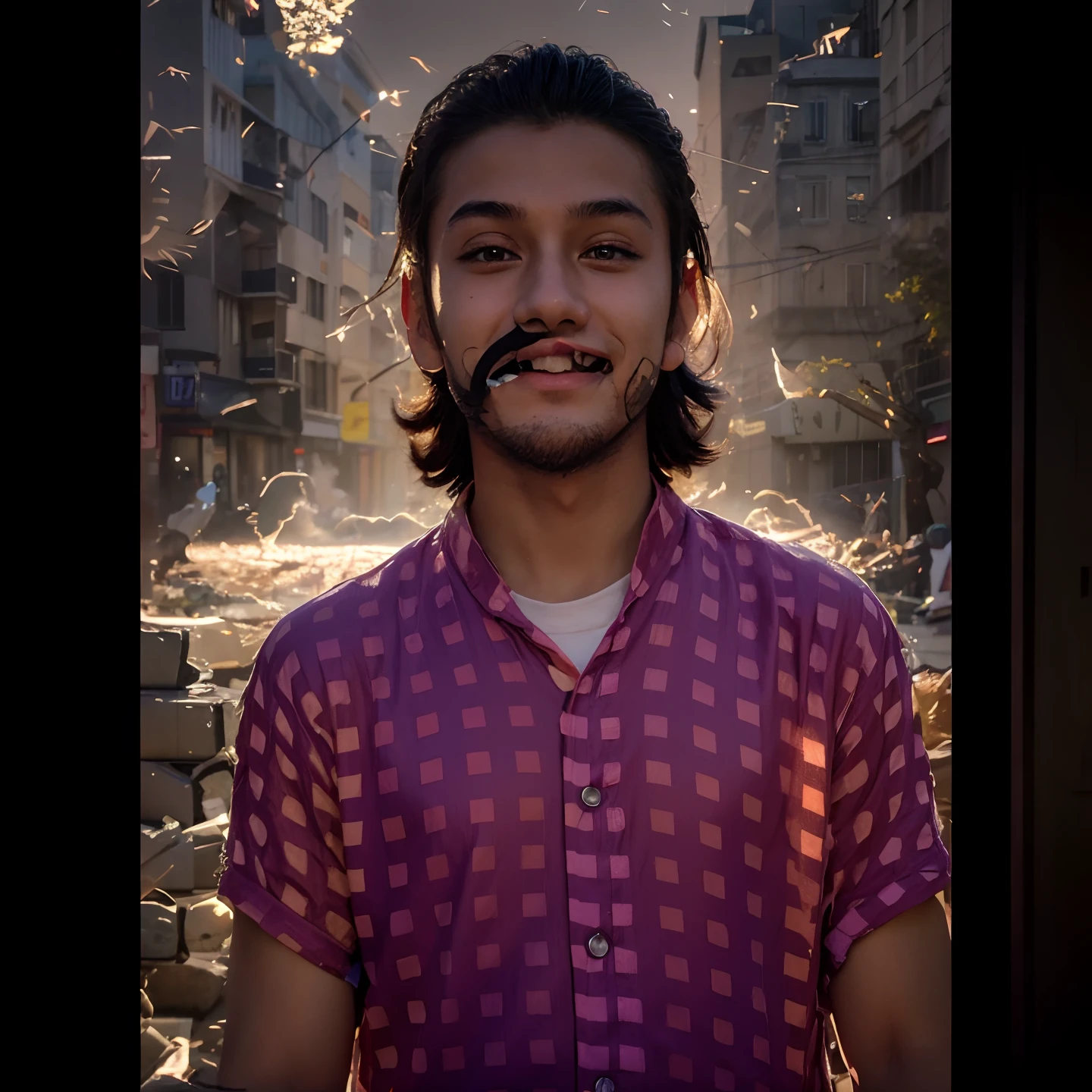 A boy, transformed into an anime style, with exaggerated unique facial features and clothing, standing on a bustling city street, backlit background highlighting the subject, high-contrast colors, 4K high-definition quality,young, smiling, handsome
INFO