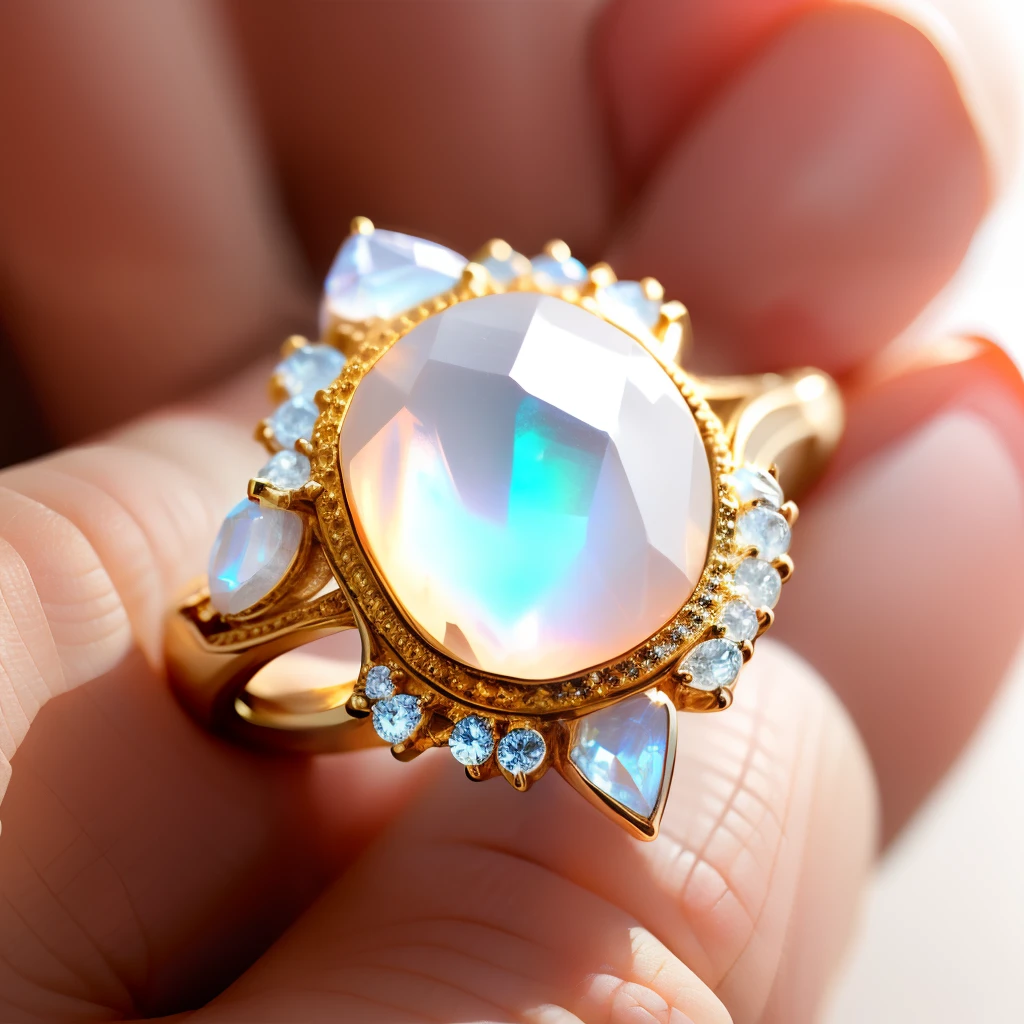 Embedded moonstone solid engagement ring