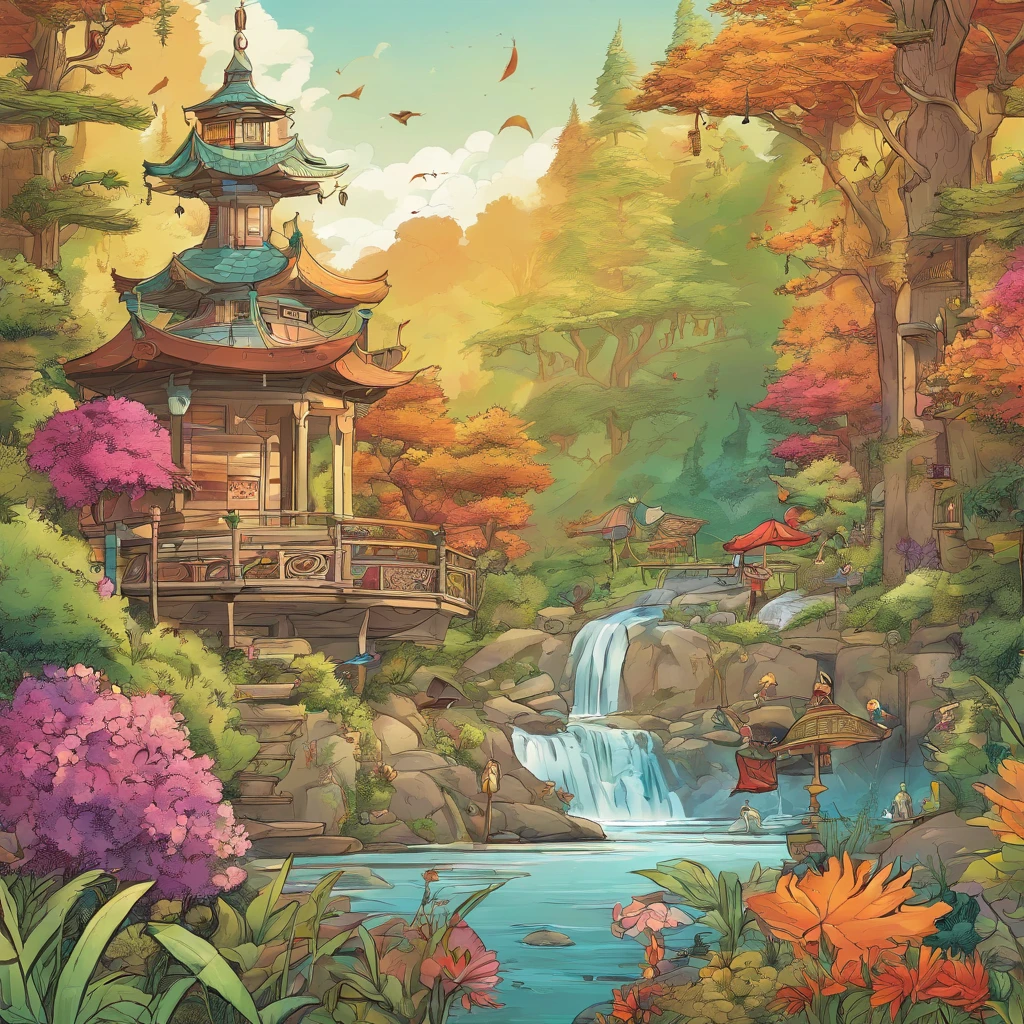 Create a 'search and find' style illustration of a magical forest with extremely sharp and rich details. Ensure that the scene is filled with intricate details, vibrant colors, and realistic textures. Include 20 mystical creatures, [number] magical objects, and 50 surprising elements that stand out sharply. Emphasize high levels of detail and visual richness for a captivating experience.