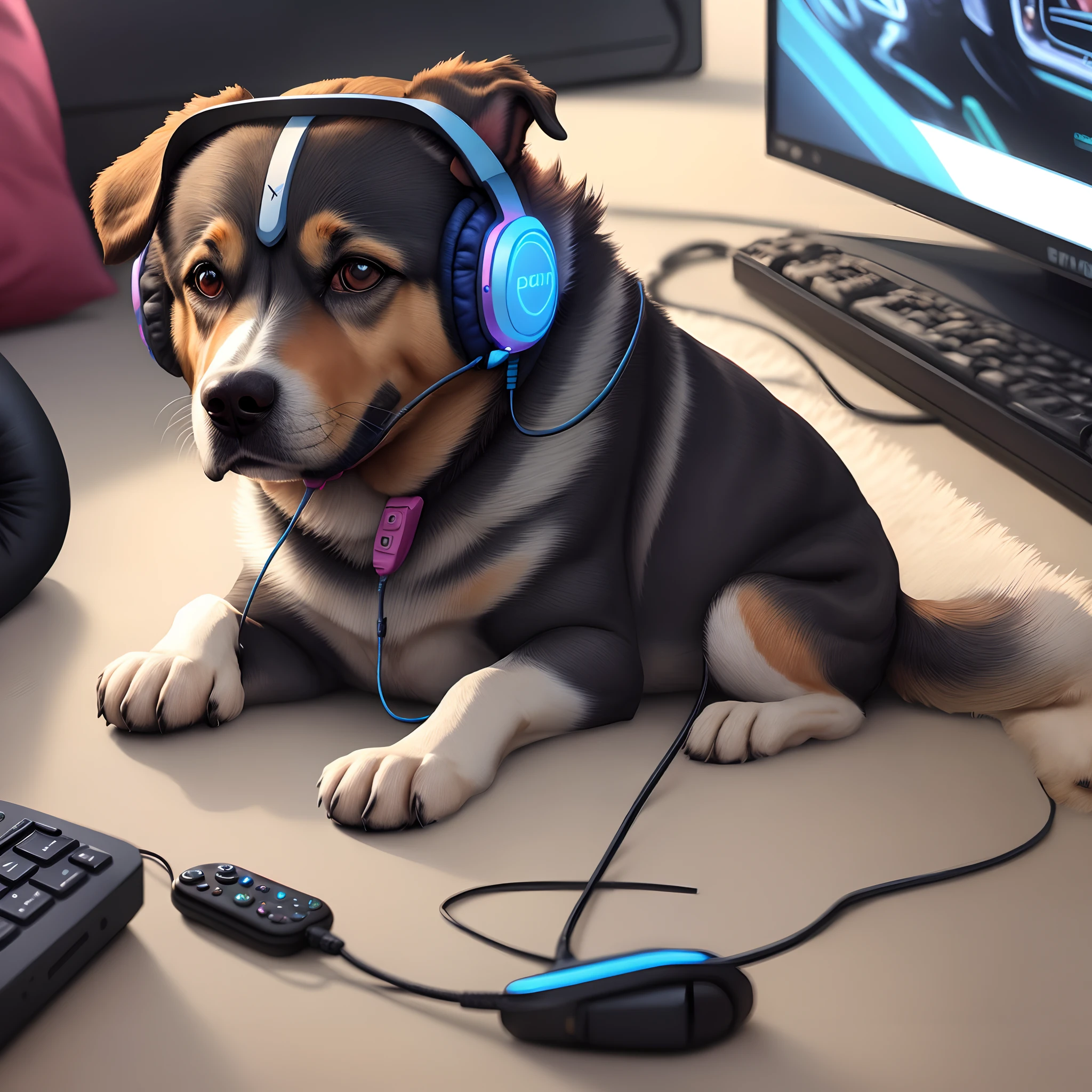 Dog with gaming headphones