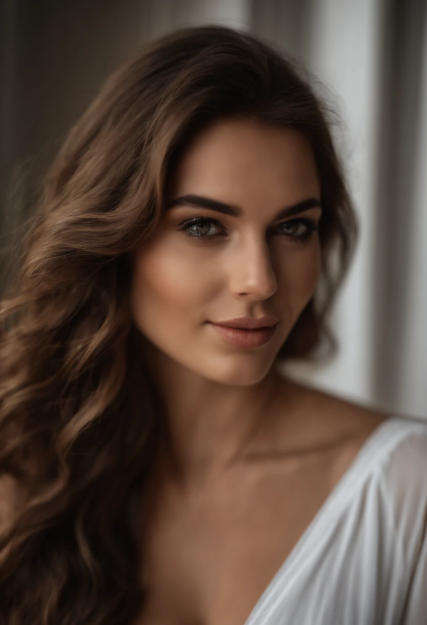 Photo of a 25-year-old European girl, .RAW, gorgeous woman, ( langes, gewelltes, dunkles Haar), medium large breast , ((portrait)), ((detailliertes Gesicht: 1.2)), ((detailed facial features)), (fein detaillierte Haut), blasse Haut, Detailreiche, tight leather shorts with plunging neckline and white top , Megacity-Umgebung, (coole farben), feucht, feucht, Reflexionen, (Meisterwerk) (Perfekte Proportionen)(Realistisches foto)(best quality) (Detailliert) fotografiert mit einer Canon EOS R5, 50-mm-Objektiv, f/2.8, HDR, (8K) (Tapete) (filmische Beleuchtung) (Dramatische Beleuchtung) (Scharfer fokus) (kompliziert) , Gesicht mit Kuss blasen ,