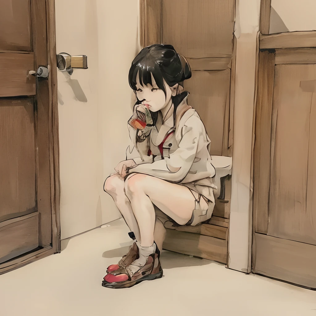 A girl squatted to the toilet with Ip Man
