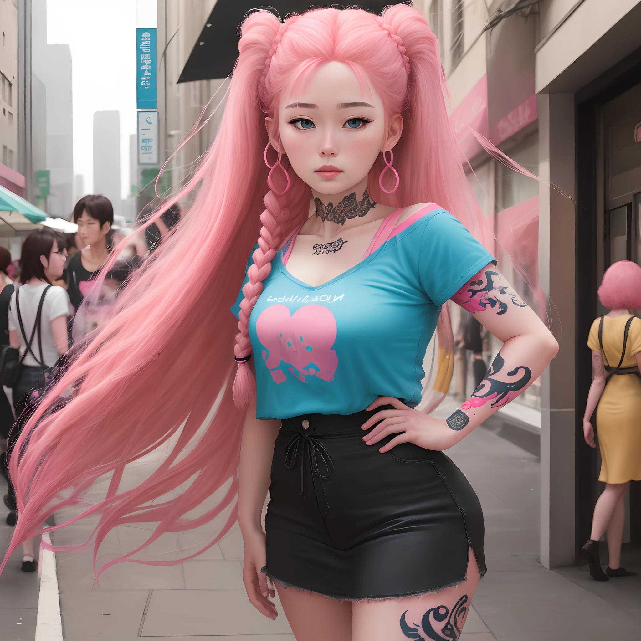 Nancy From K-pop Group Momoland,((Naked))(()) Street Of London, having a sex, and pink curly long hairstyle,