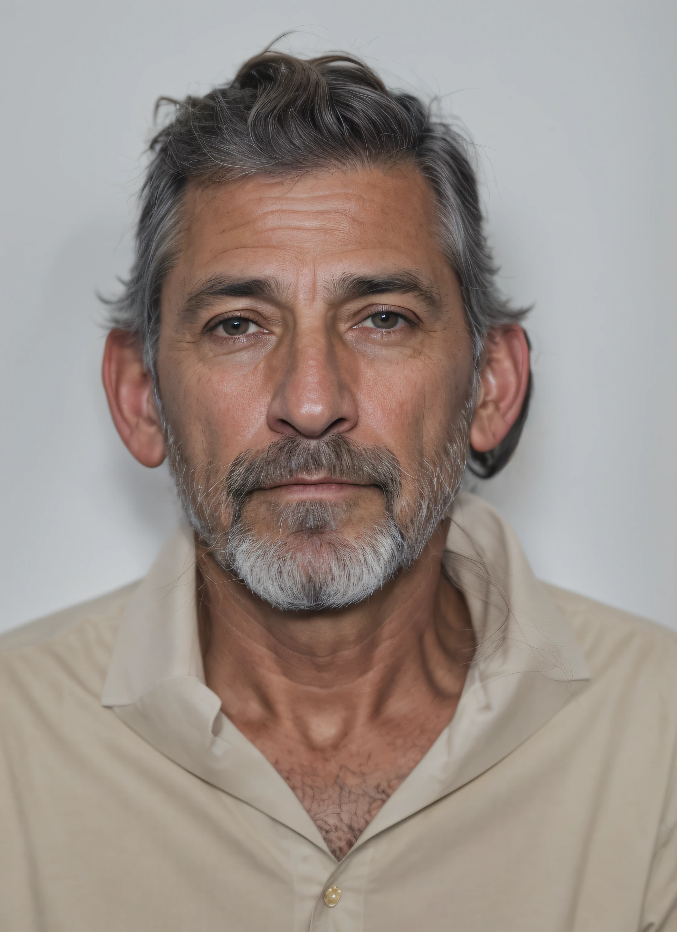 Hay un hombre con barba y una camisa puesta., 5 0 years old man, Retrato de humanoide masculino, photo of a 50-year-old white man, Retrato humanoide, Foto de un hombre, Hombre de mediana edad, Cara restaurada realista, Retrato de anciano, Cara realista, Una foto de un hombre, Cara fotorrealista
