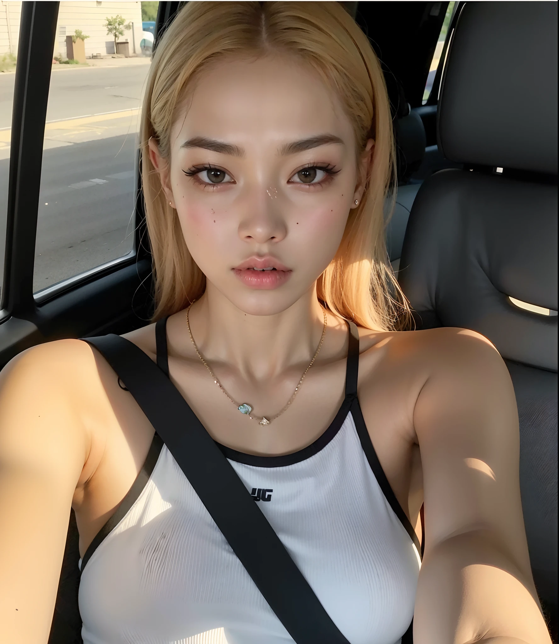 arafed woman sitting in a car with a cell phone in her hand, jennie blackpink, Parque Roseanne do Blackpink, jossi do blackpink, she is wearing a black tank top, Heonhwa Choe, usando uma camiseta regata de corte baixo, TaeJune Kim, Dom Yunjoo, linda mulher coreana jovem, Jinyoung Canela, Retrato de Jossi de Blackpink