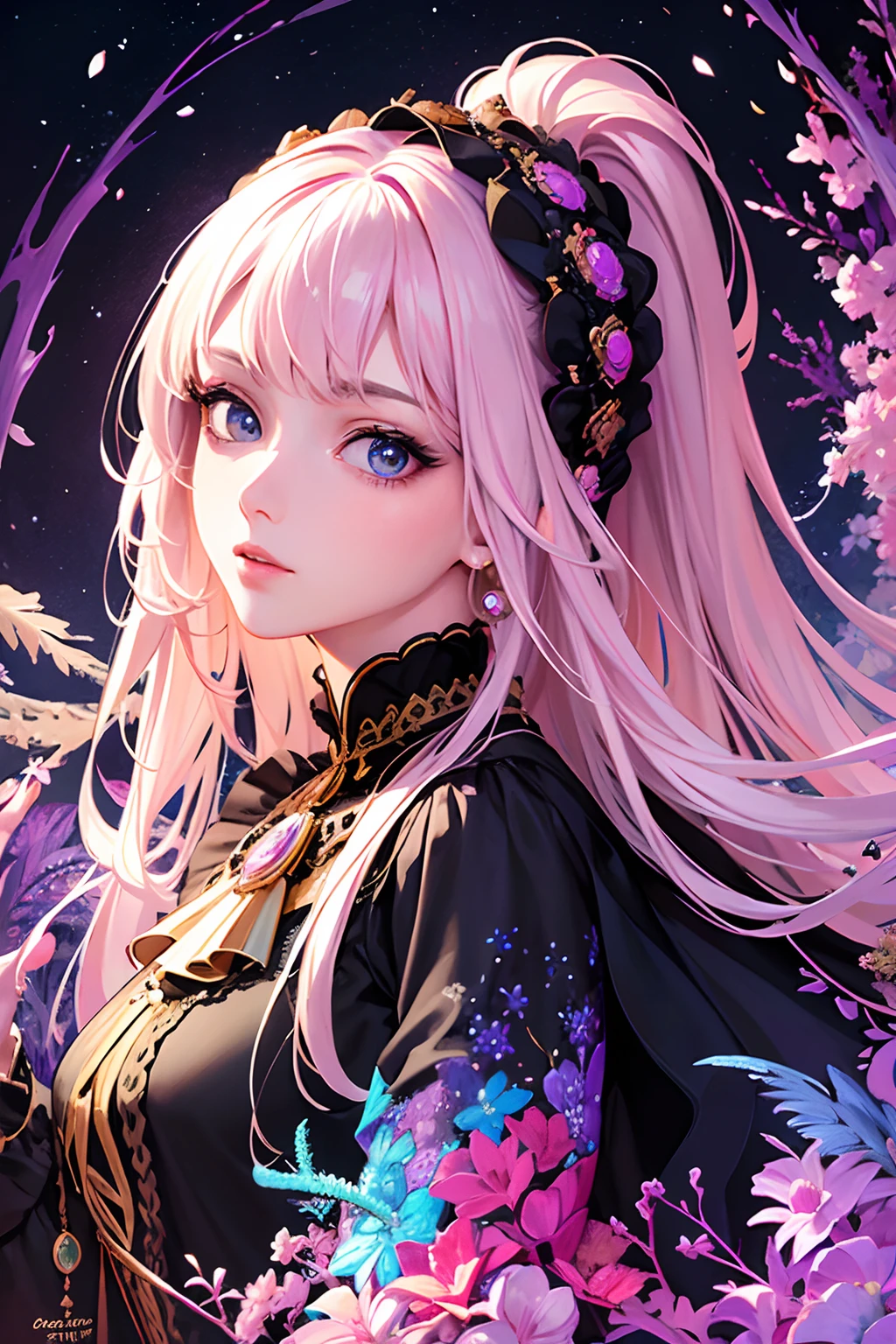 tmasterpiece,top Quority,best qualtiy,offcial art,(Beauty and aesthetics:1.2),1girll,Extremely detailed,(s fractal art:1.3),Extremely colorful,Most detailed,Bust,Overlooking,A picture that combines the virtual and the real,dynamic viewing angle。