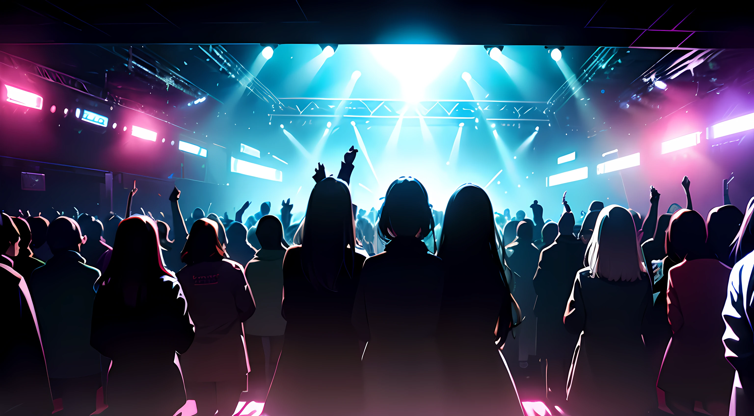 ((Inside a rave)), ((point of view)) ((multiple girls)), ((dark background, black))