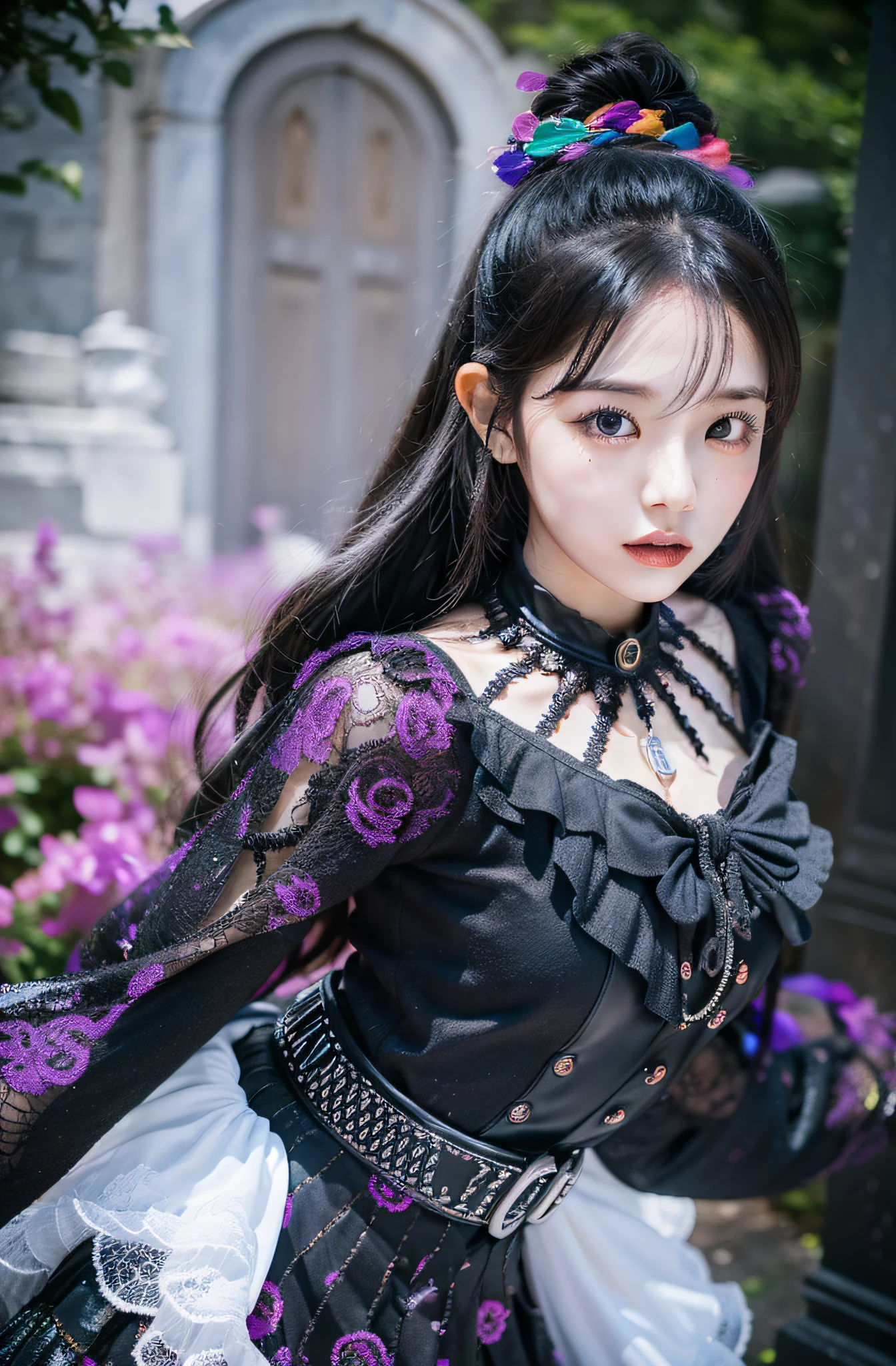 Content: Eri Kamei from Morning Musume, dressed in a Halloween costume, dancing amidst gravestones, surrounded by ghostly apparitions.
Medium: Photography.
Style: Ultra-realistic, high contrast, reminiscent of Tim Burton's gothic aesthetics.
Lighting: Moonlit night with soft, eerie blue undertones highlighting Eri.
Colors: Dark, muted tones with pops of vibrant colors from Eri's costume.
Composition: Shot with a Canon EOS 5D Mark IV DSLR camera, EF 50mm f/1.8 STM lens, resolution 30.4 megapixels, ISO sensitivity: 32,000, shutter speed 1/125 second, with a focus on Eri amidst the ethereal surroundings.
--ar 16:9 --v 5.1 --style raw --q 2 --s 750