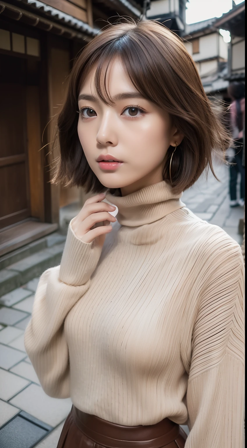((highest quality、8K、masterpiece:1.3))、sharp focus:1.2、Beautiful 40 year old Japanese woman with perfect figure:1.4、(Layered Short Hairstyles:1.2))、composition of golden ratio、(wearing a knit sweater:1.3)、scarf:1.2、Earrings and necklaces:1.1、Highly detailed face and skin texture、fine eyes、double eyelid、Hill with a sunset view