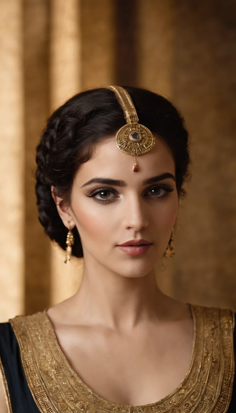 Create an image of Cleopatra as a young princess of Ancient Egypt,atraente e bela, destacando sua beleza e origens reais