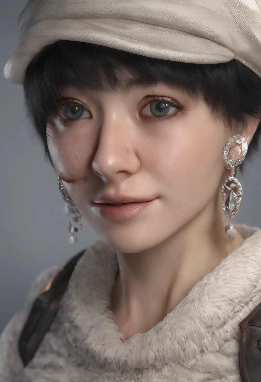 Black hair, hair bobbles, long eyeslashes, solid circle eyes, light grin smile, mole under eye, heart earrings, light grin smile, shy, wrinkled lips, hyperrealism, shadowy, stereogram, atmospheric perspective, Depth of field, One-person viewpoint, 8K, super detaill, ccurate, Best Quality, high resolucion, Best Quality, s whole body, stocklings, s whole body, UHD 4k, POV, f/1.8, UHD, retina, masterpiece, ccurate, textured skin, high details, super detail, award winning, best quality, 4K, 8k, highres