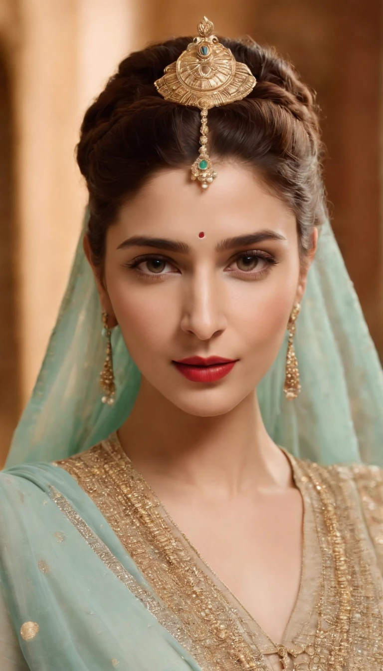 Create an image of Cleopatra as a young princess of Pakistani actress Mahira khan in a modern look reais